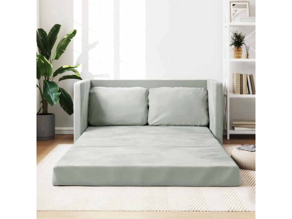 Sofá cama de suelo 2 en 1 terciopelo gris claro 122x204x55 cm