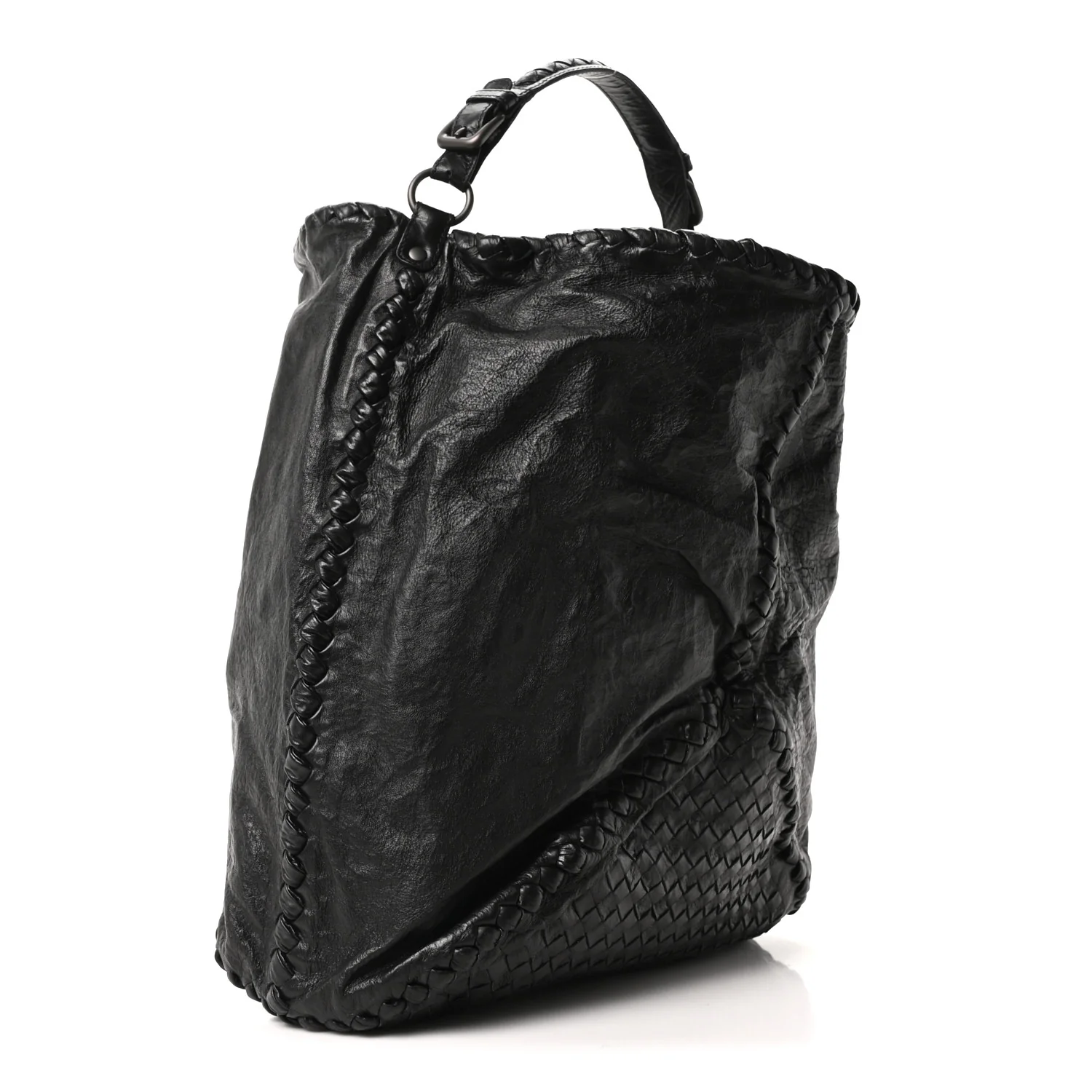 Grained Lambskin Intrecciato Large Shoulder Bag Black - Top Club