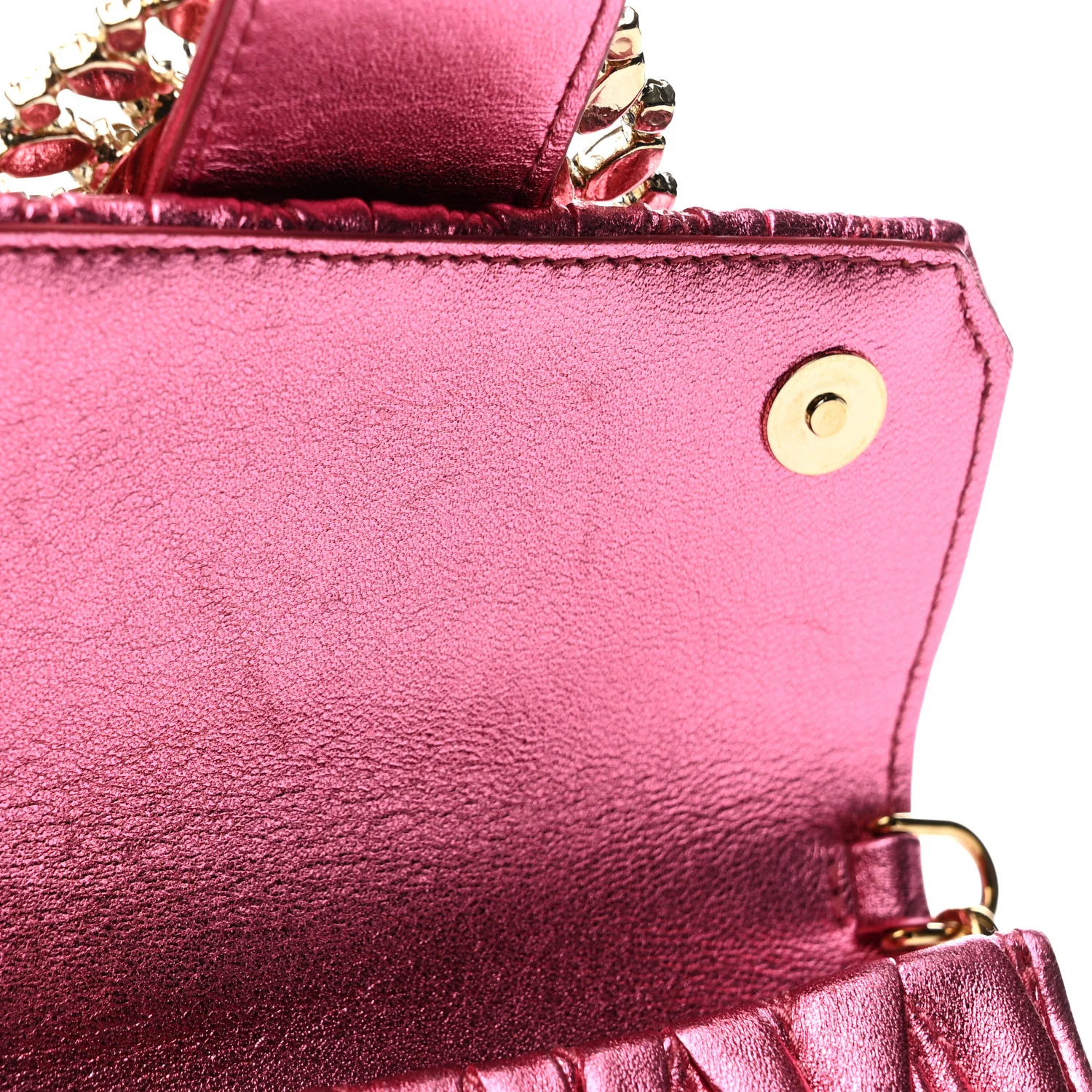 Metallic Nappa Matelasse Crystal Embellished Lady Crossbody Pink - Top Club