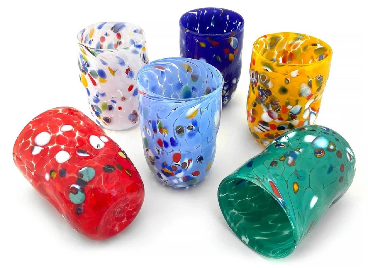 Luxury Murano crystal glass water glasses set of 6 colorful Ø 8 x H. 12 cm - Made in Italy