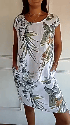 Women's Botanical Print Crew Neck Loose Short Sleeve Dress - Nordfashionstorm - Women's Clothing, Fashion for You - Nordfashionstorm.com