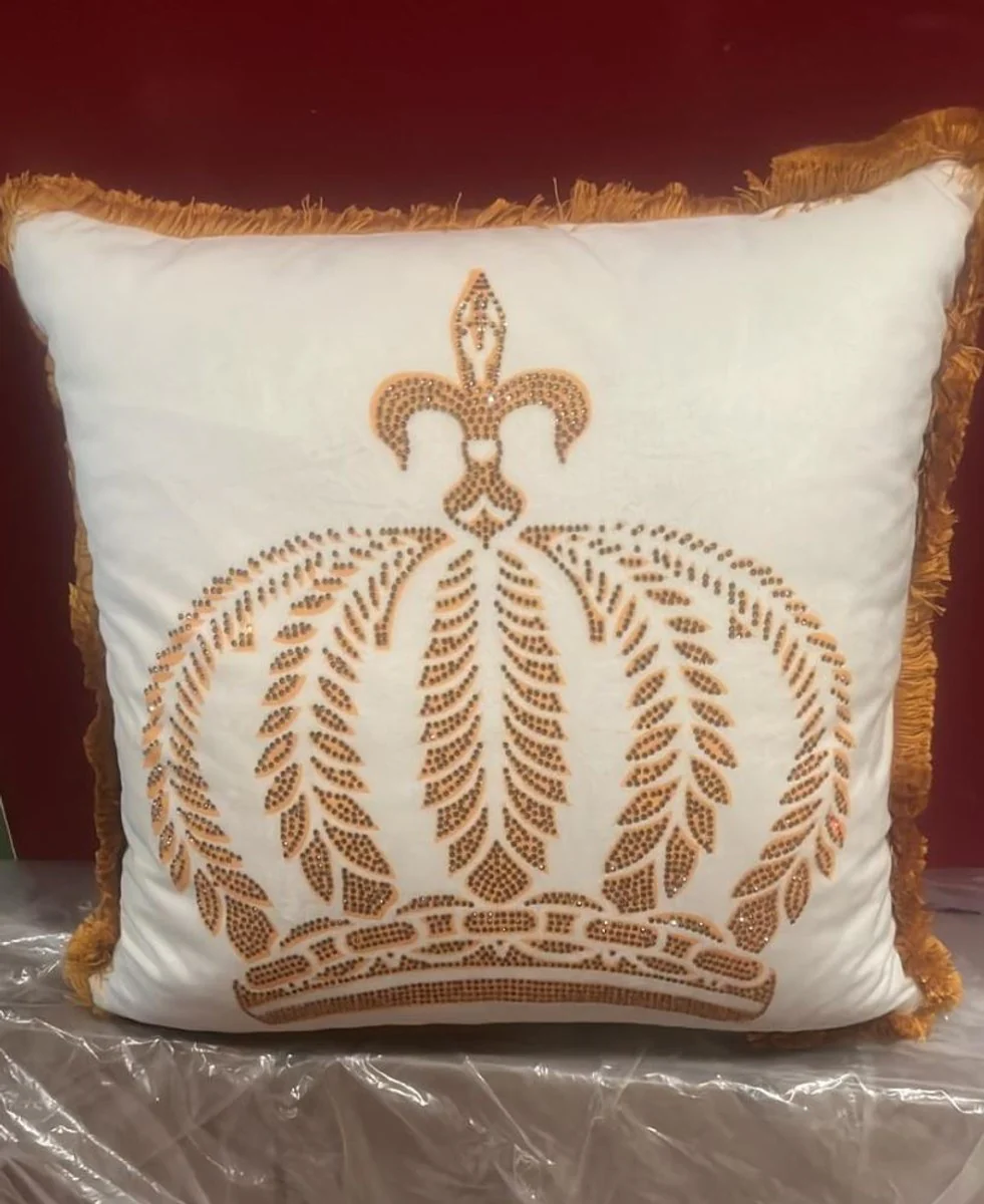 Harald Glööckler luxury decorative cushion Pompöös by Krone with rhinestones white / brown