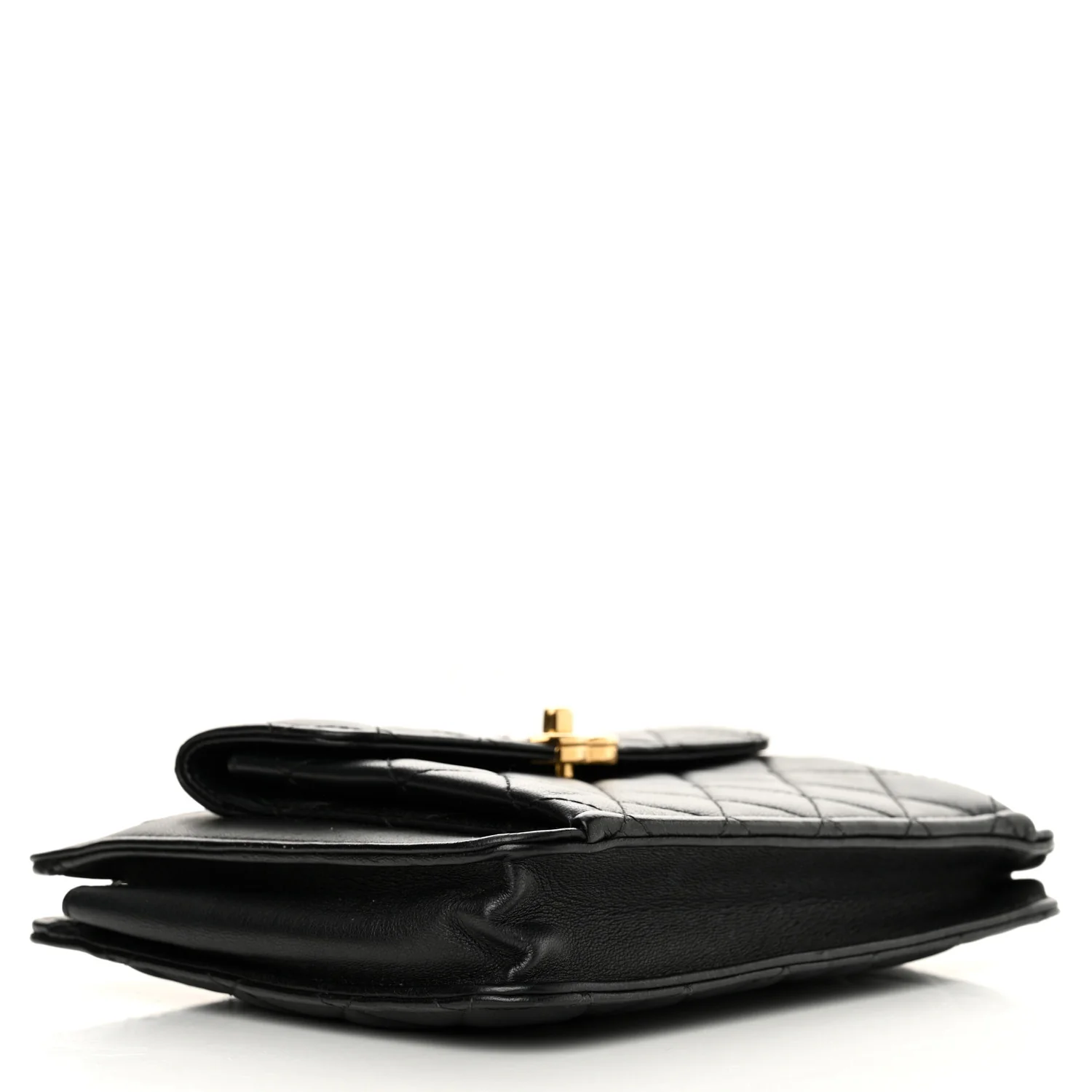 Lambskin Quilted Square Front Pocket Clutch With Chain Black - Top Club