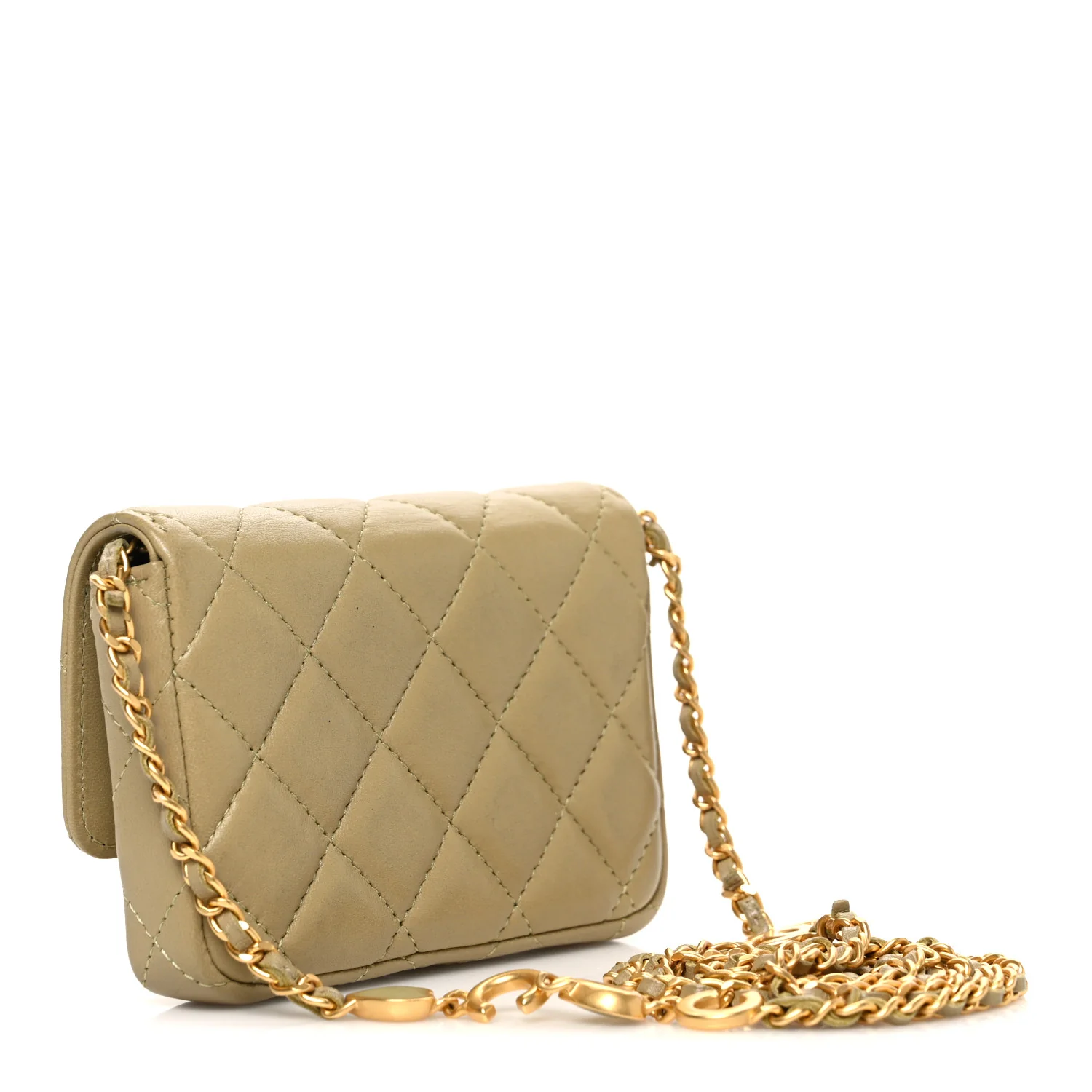 Lambskin Enamel Quilted Coco Hearts Clutch With Chain Light Green - Top Club