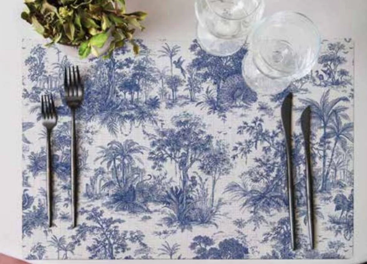 Luxury table coasters set of 6 jungle white / blue 35 x 50 cm - design placemats - dining table decoration - luxury collection