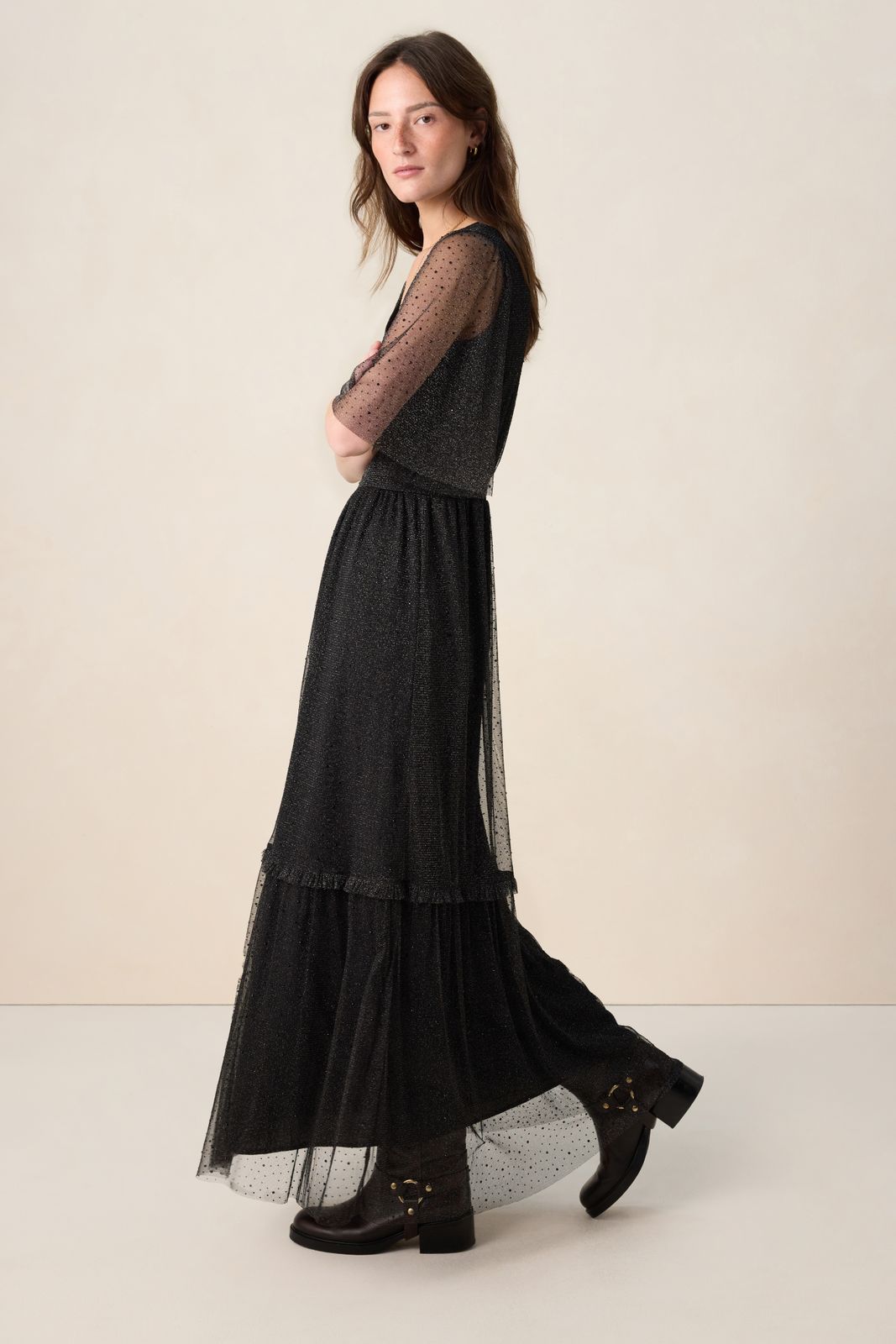 Zwarte mesh maxi jurk