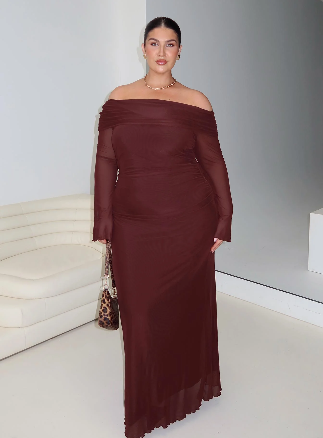 Consideration Long Sleeve Maxi Dress Chocolate Curve