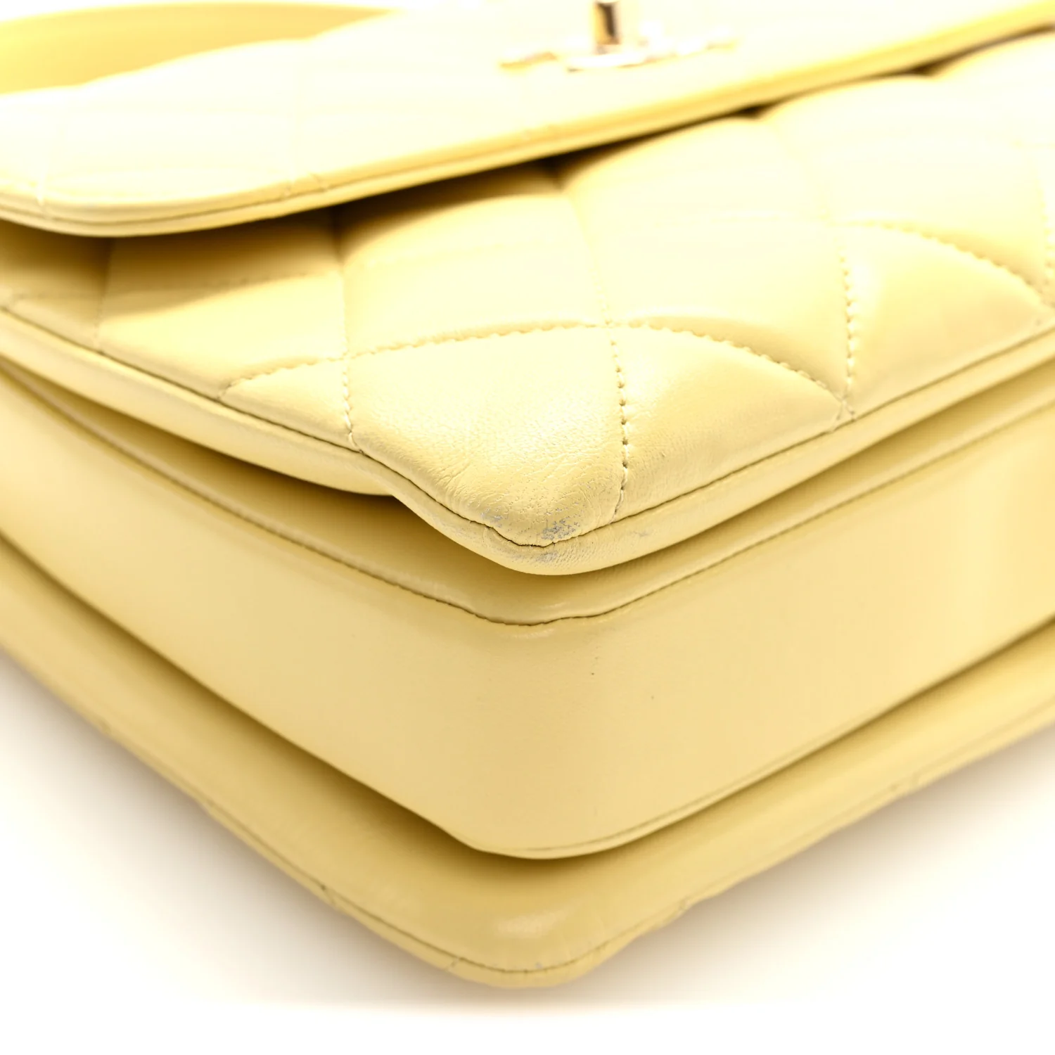 Lambskin Quilted Small Trendy CC Flap Dual Handle Bag Yellow - Top Club