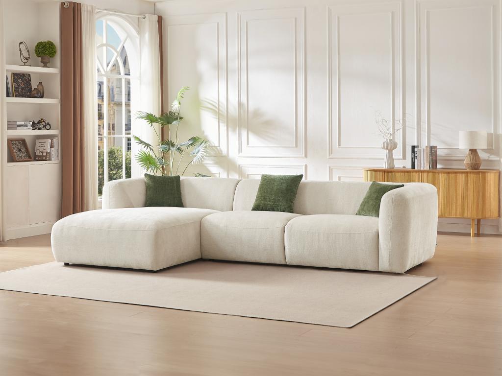 Sofá rinconera izquierda de tela beige TANCAVO