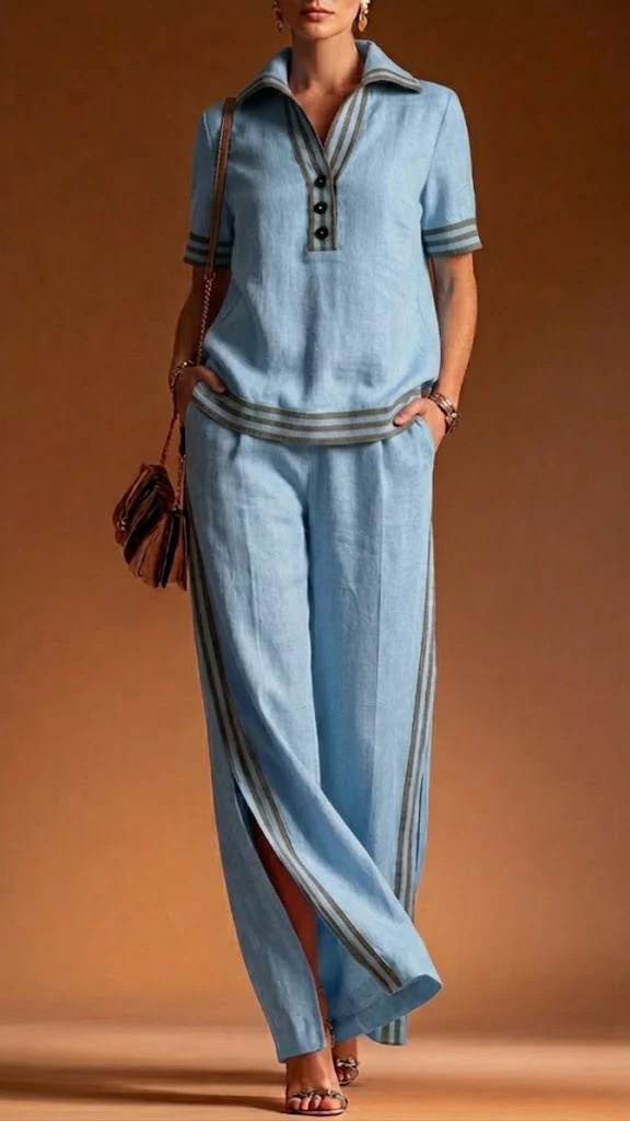 Women's Linen V-Neck Casual & Comfortable Two-Piece Top Set - Nordfashionstorm - Women's Clothing, Fashion for You - Nordfashionstorm.com