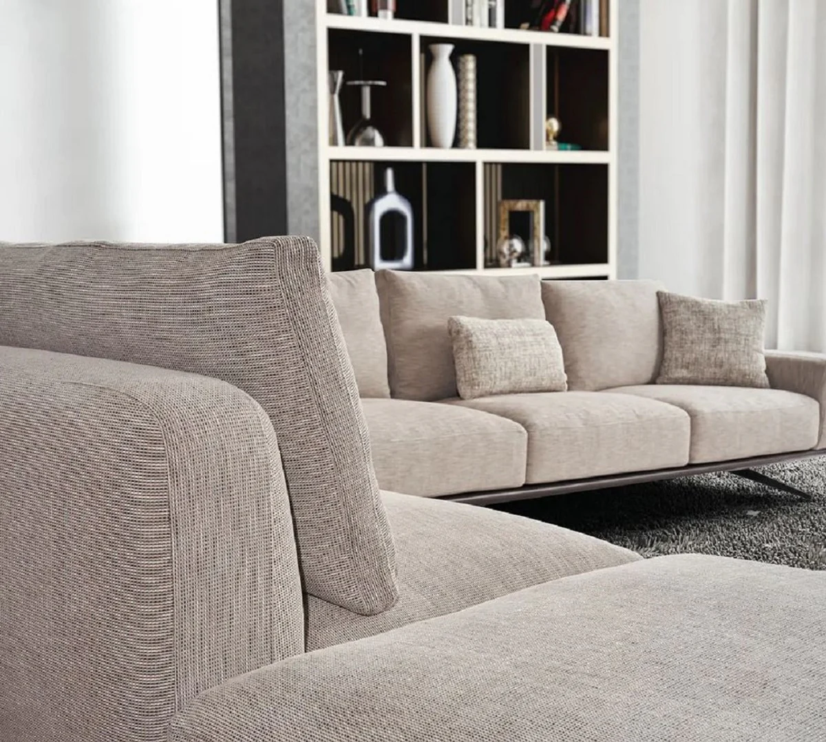 Luxury sofa beige / dark brown 320 x 100 x H. 70 cm - living room sofa - hotel sofa - living room furniture - hotel furniture - luxury furniture - luxury furnishings - living room furnishings