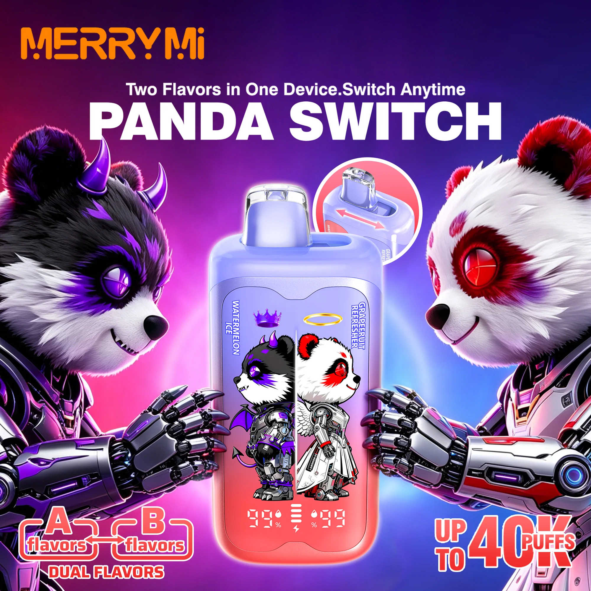 MerryMi Panda Twins 40K ładowalny jednorazowy e-papieros (wszystkie smaki)
