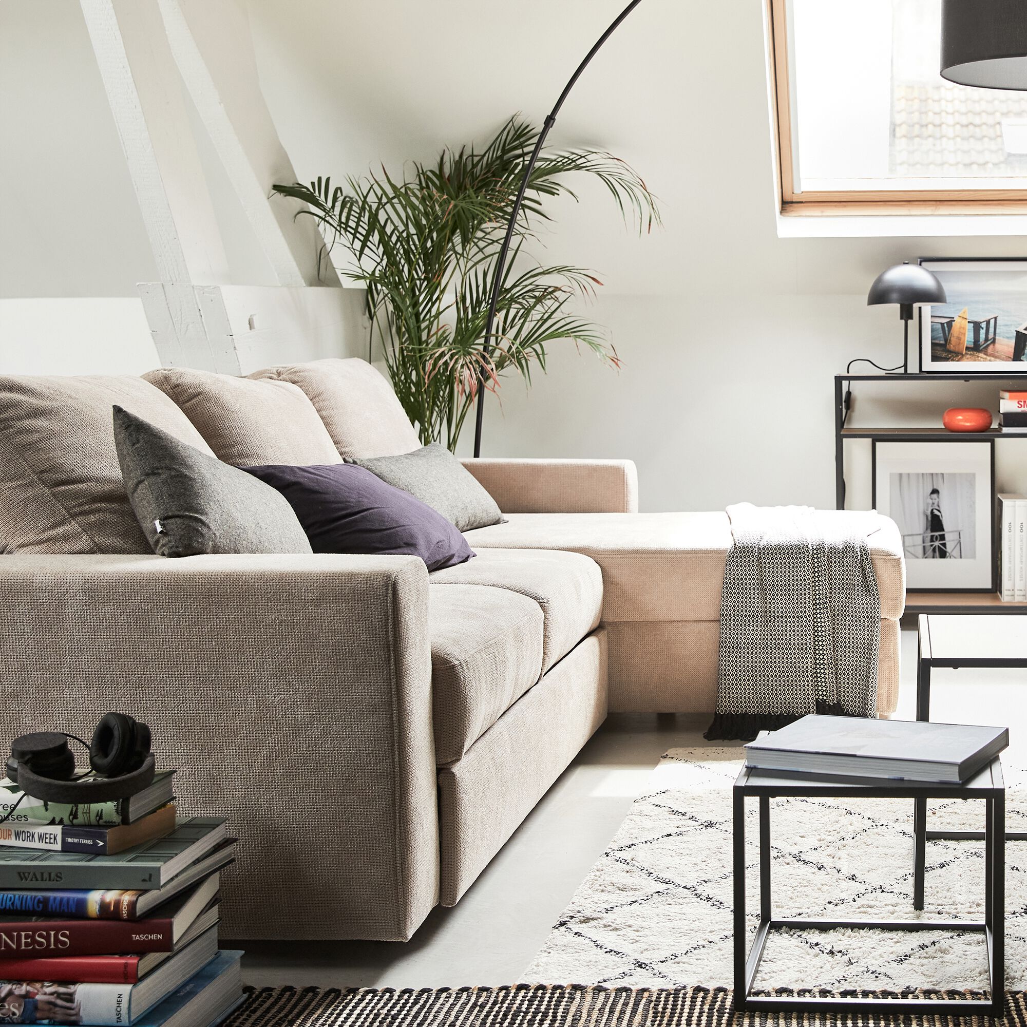 HONORE - Canapé d'angle réversible convertible en tissu tramé - beige roucas