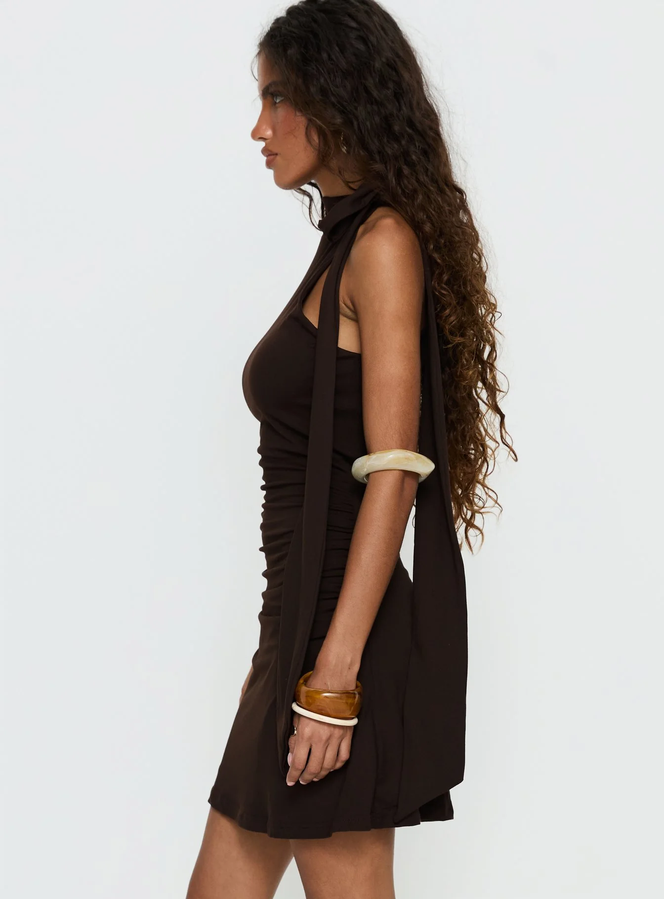 Rafaelia Ruched Scarf Mini Dress Chocolate