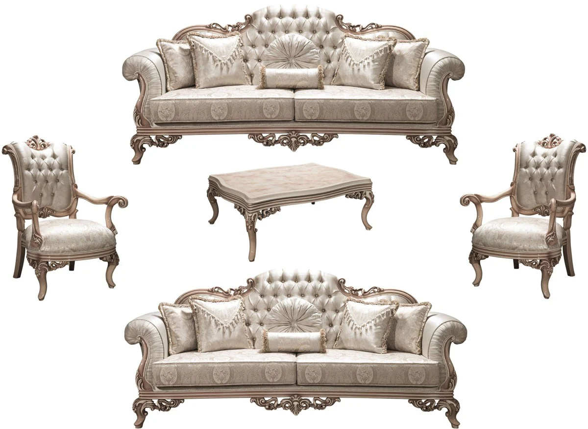 Luxury baroque living room set silver / cream / beige - 2 sofas & 2 armchairs & 1 coffee table - magnificent living room furniture in the baroque style