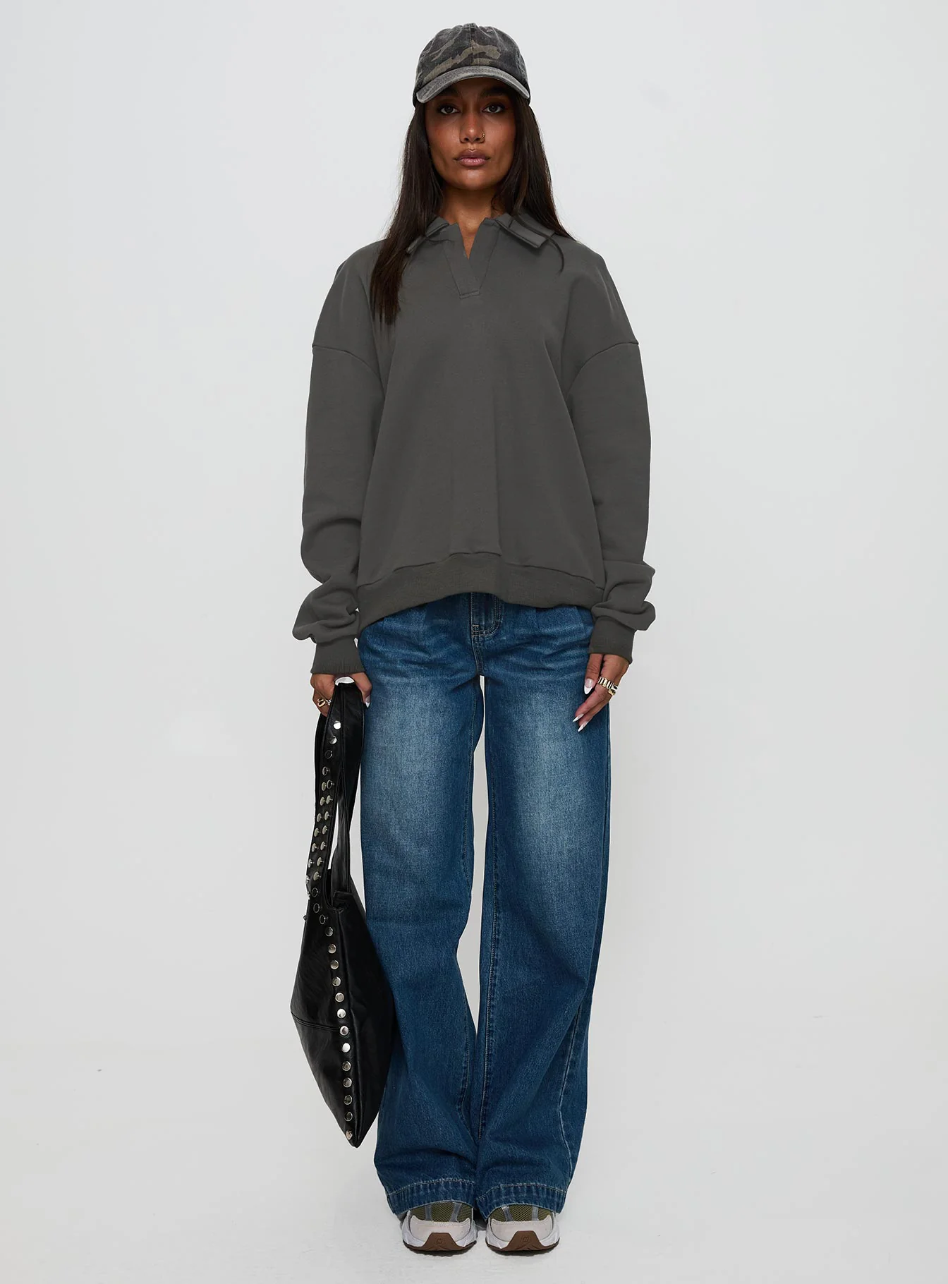 Back Around Collared Fleece Jumper Slate