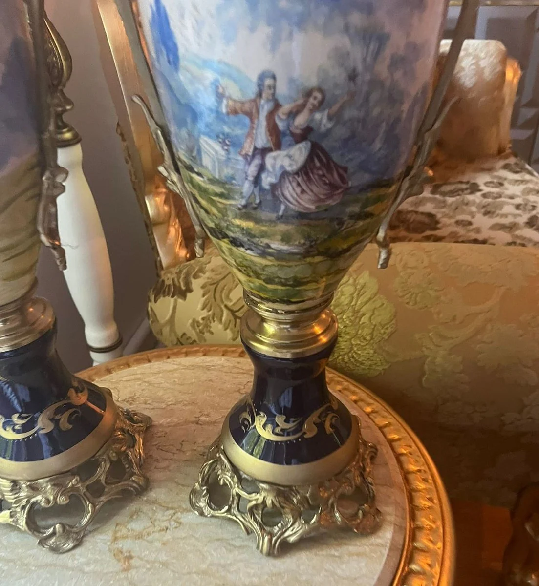 Baroque decorative ceramic vases set blue / colorful / brass H. 65 cm - Baroque Interior