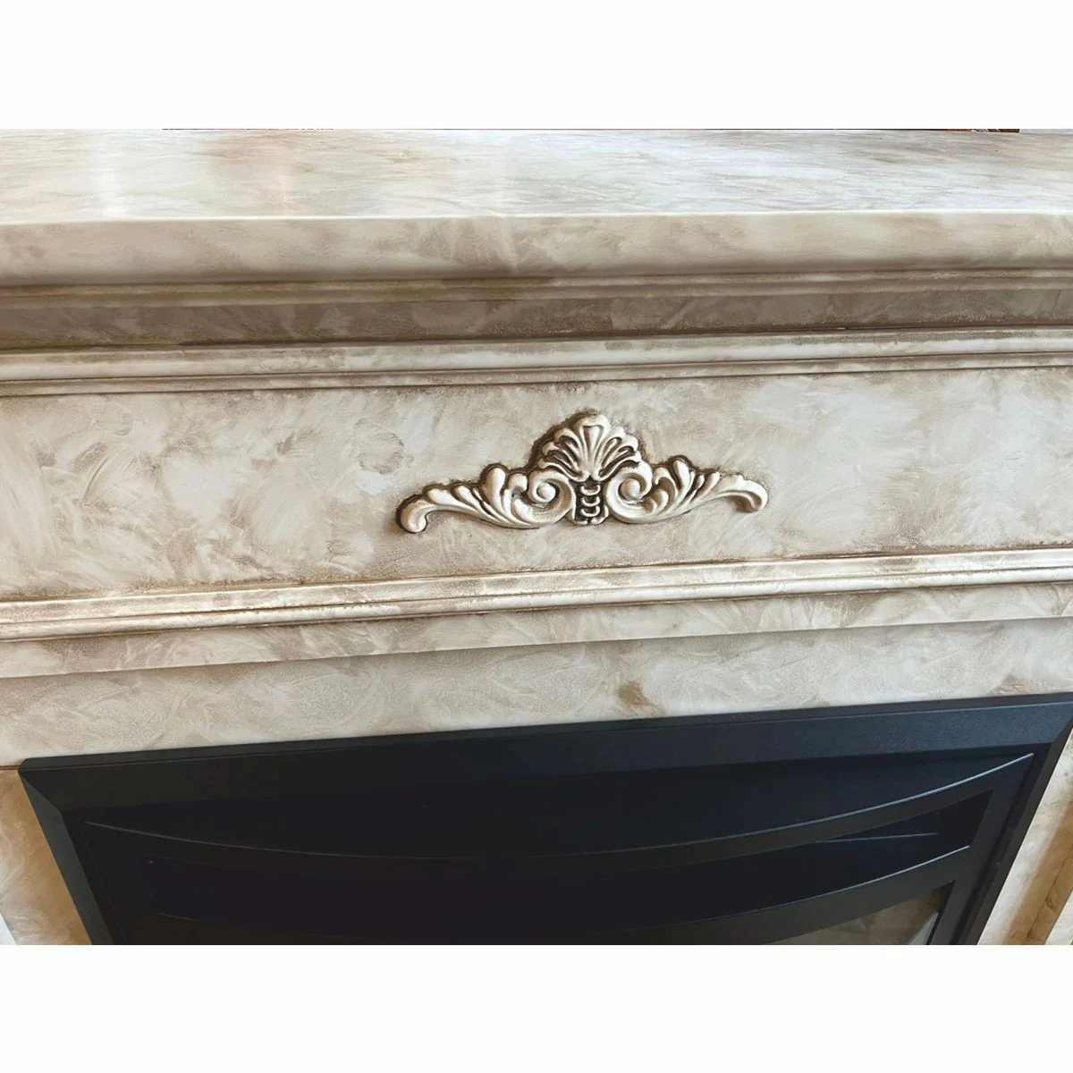 Luxury baroque electric fireplace with remote control cream 118 x 32 x H. 96.5 cm