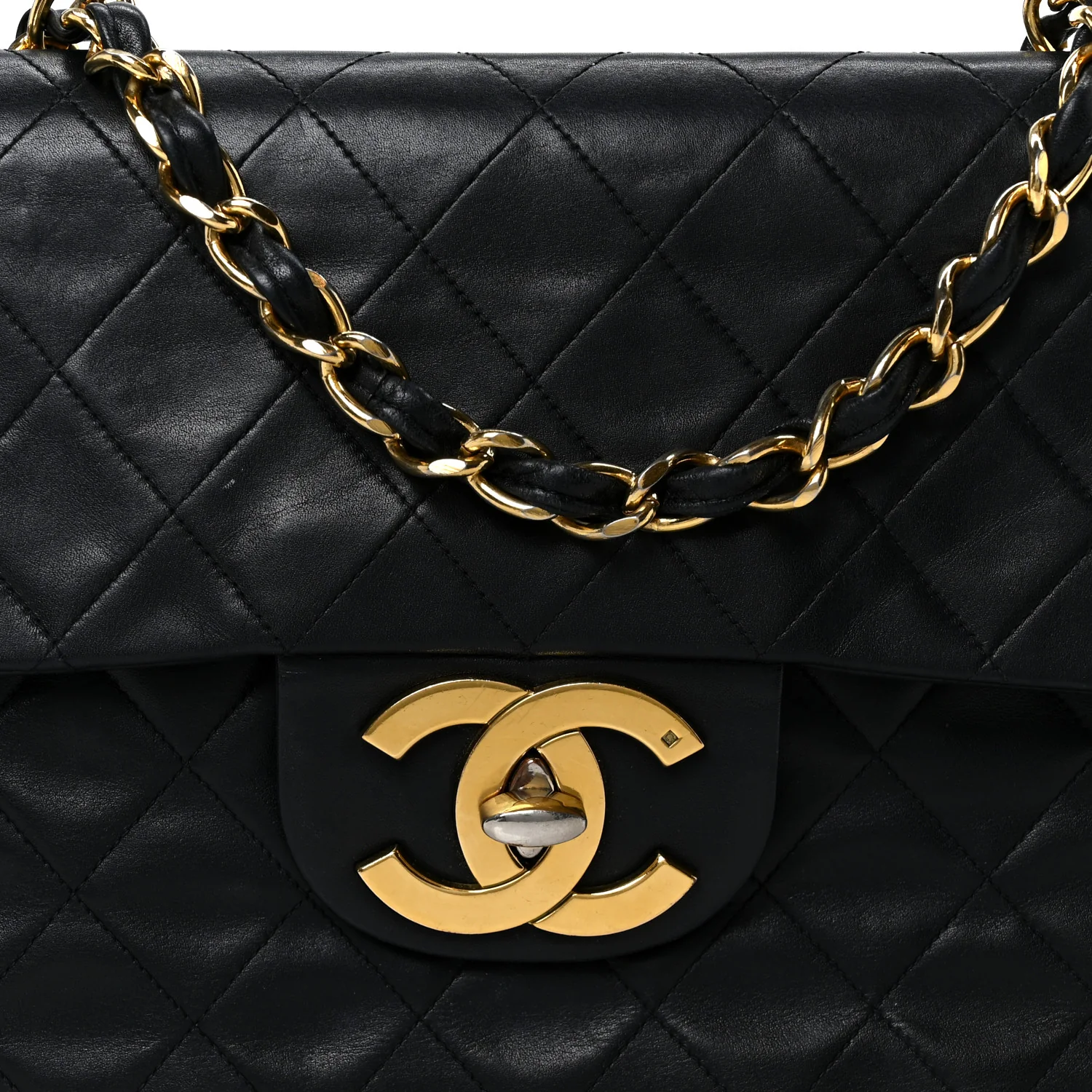 Lambskin Quilted XL Jumbo Single Flap Black - Top Club