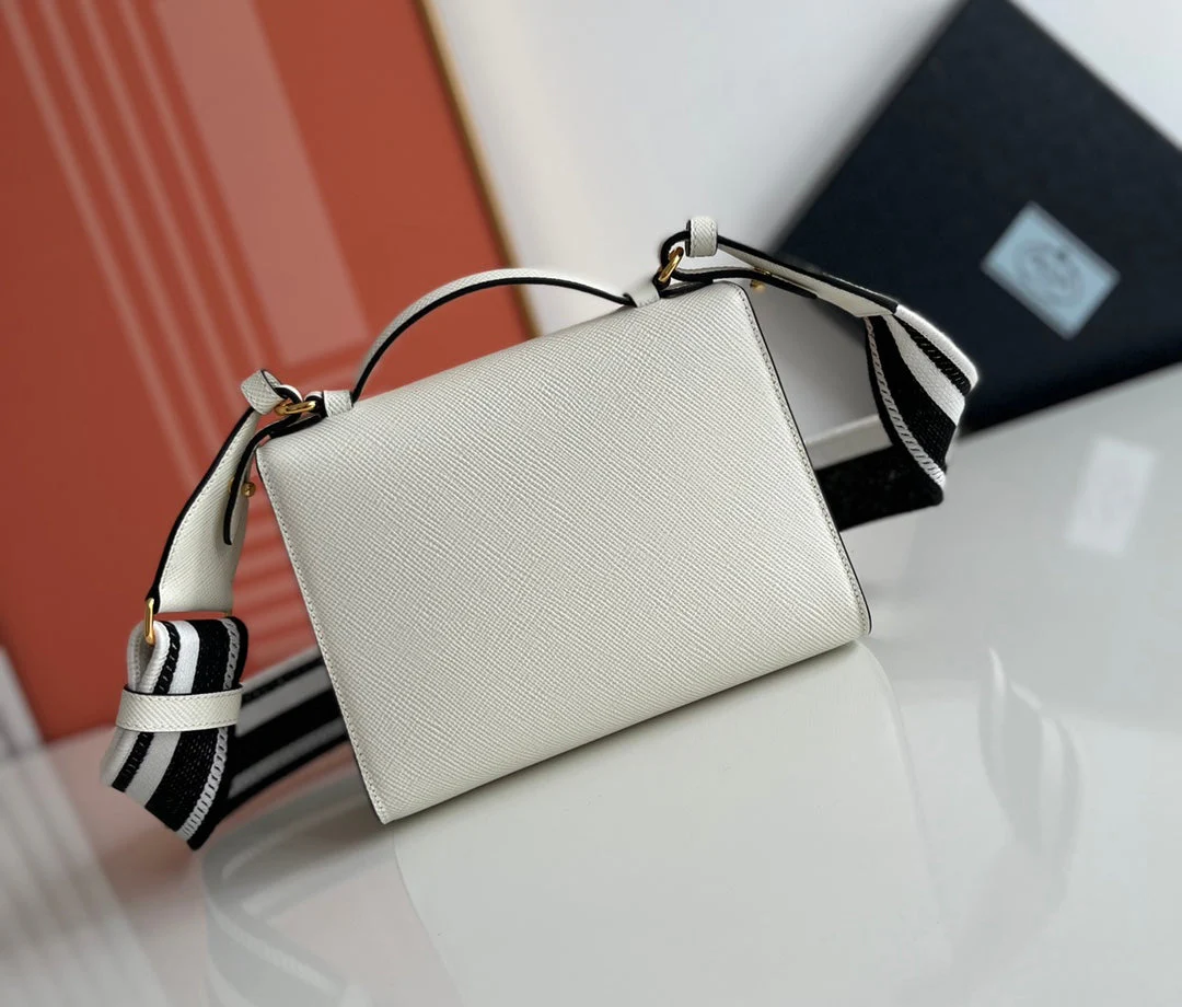 Prada Monochrome Saffiano 21 Leather Bag in White 21x14x6.5cm - Top Club