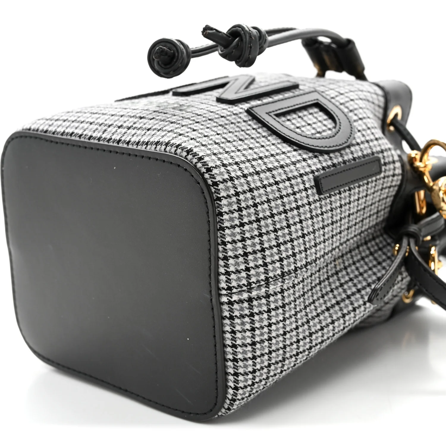 Wool Vitello Grace Small Houndstooth Mini Mon Tresor Bucket Bag Grigio Anthracite - Top Club