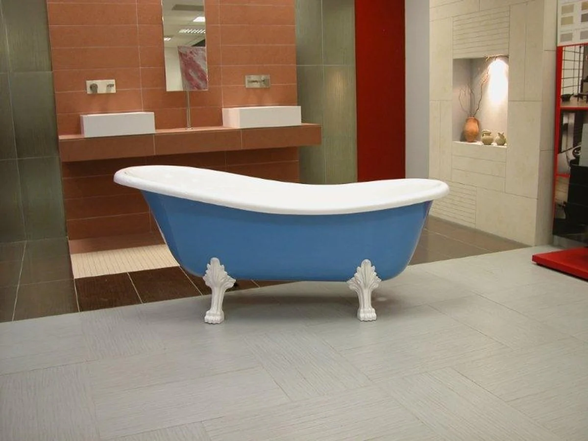 Freestanding luxury bathtub Art Nouveau Roma light blue/white/white 1470mm - Baroque antique style bathroom