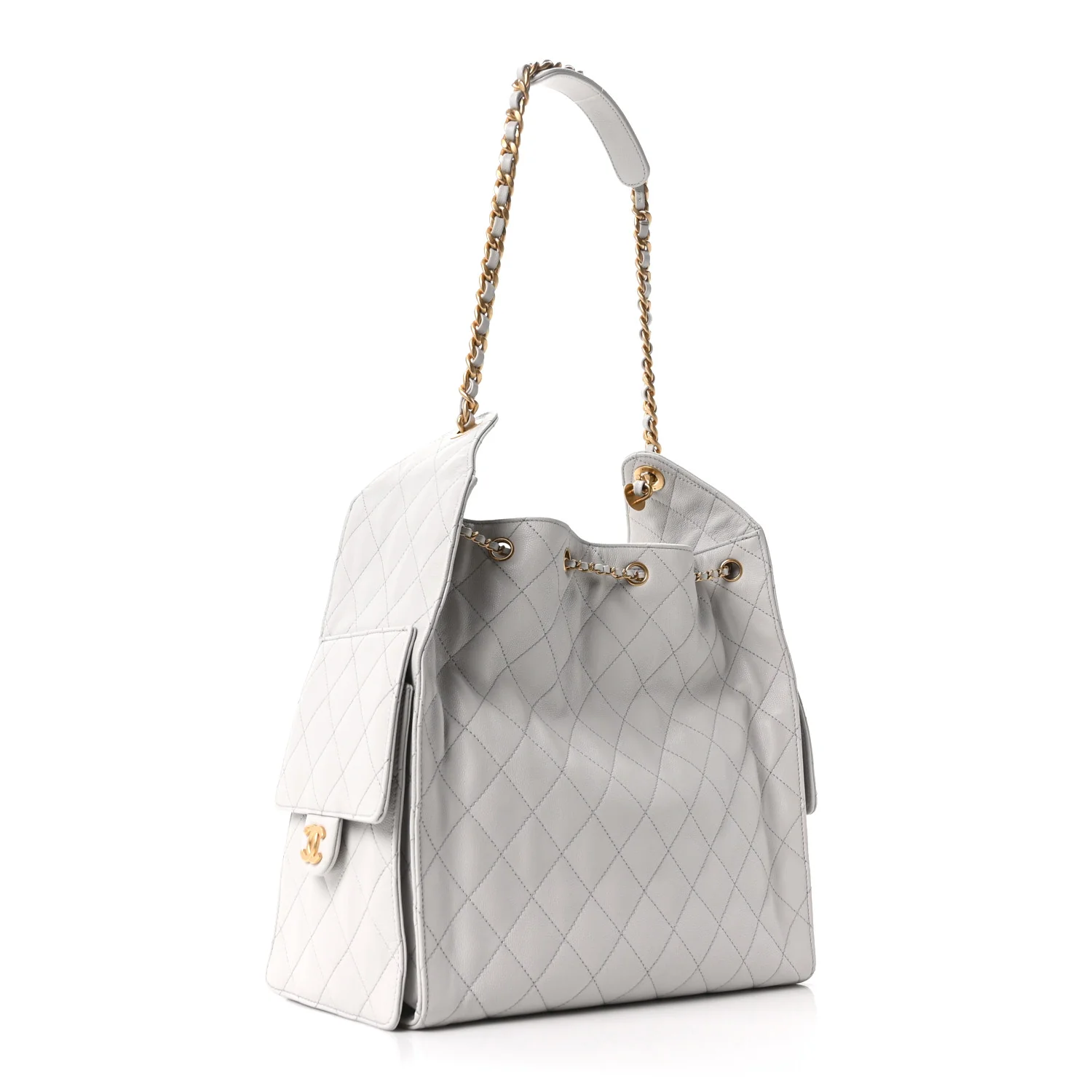 Caviar Quilted Medium Chanel 25 Handbag Light Gray - Top Club