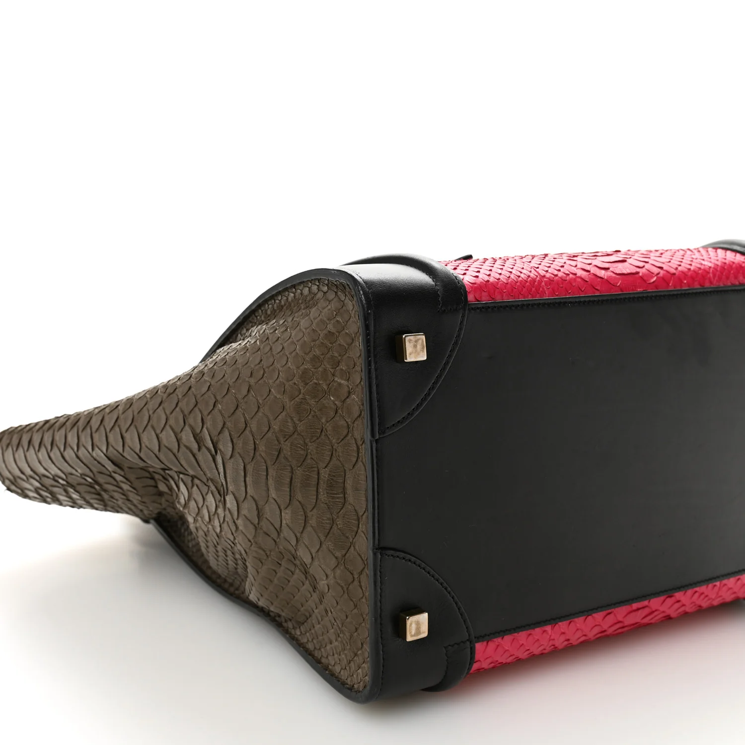 Snakeskin Smooth Calfskin Mini Tri-Color Luggage Fuchsia - Top Club