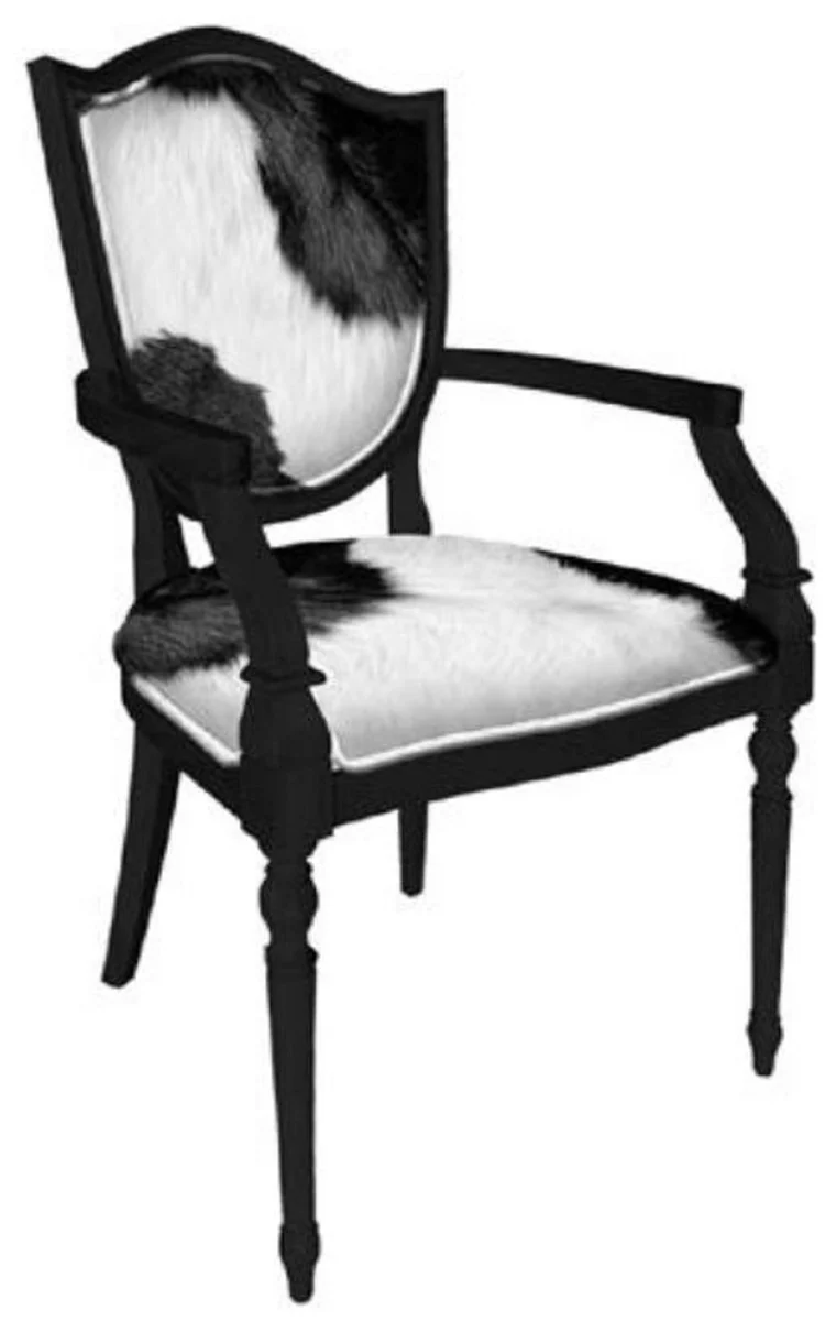 Art Deco dining room chair white / black - solid wood chair with armrests - Art Deco dining room furniture