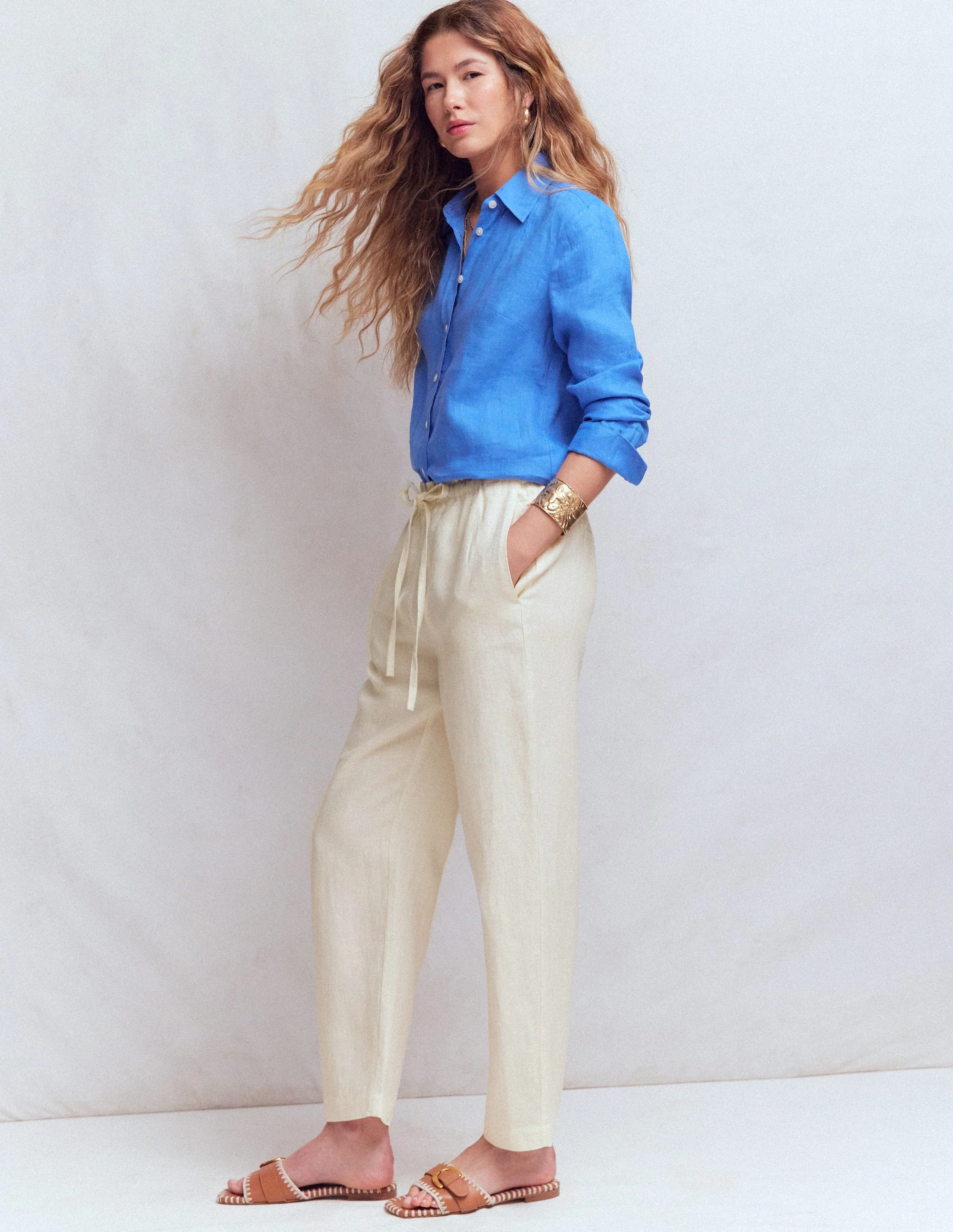 Islington Verkürzte Leinenhose-Naturweiß