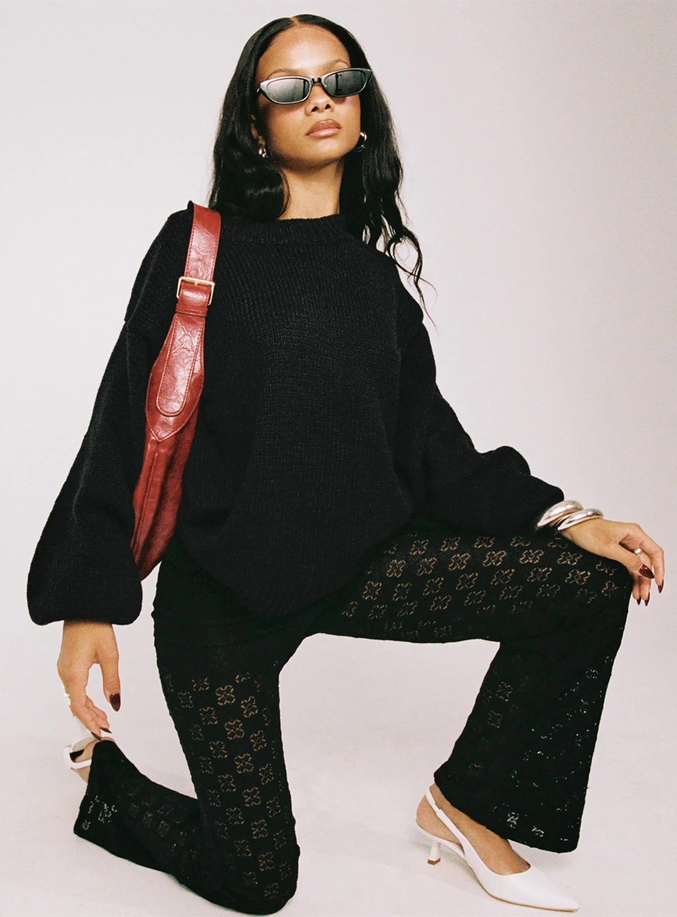 Harmony Balloon Sleeve Knit Sweater Black