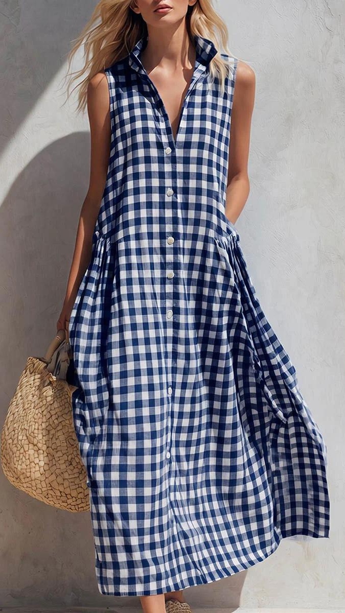 Women's Loose Plaid Maxi Dress – Seaside Vacation Style - Nordfashionstorm - Women's Clothing, Fashion for You - Nordfashionstorm.com