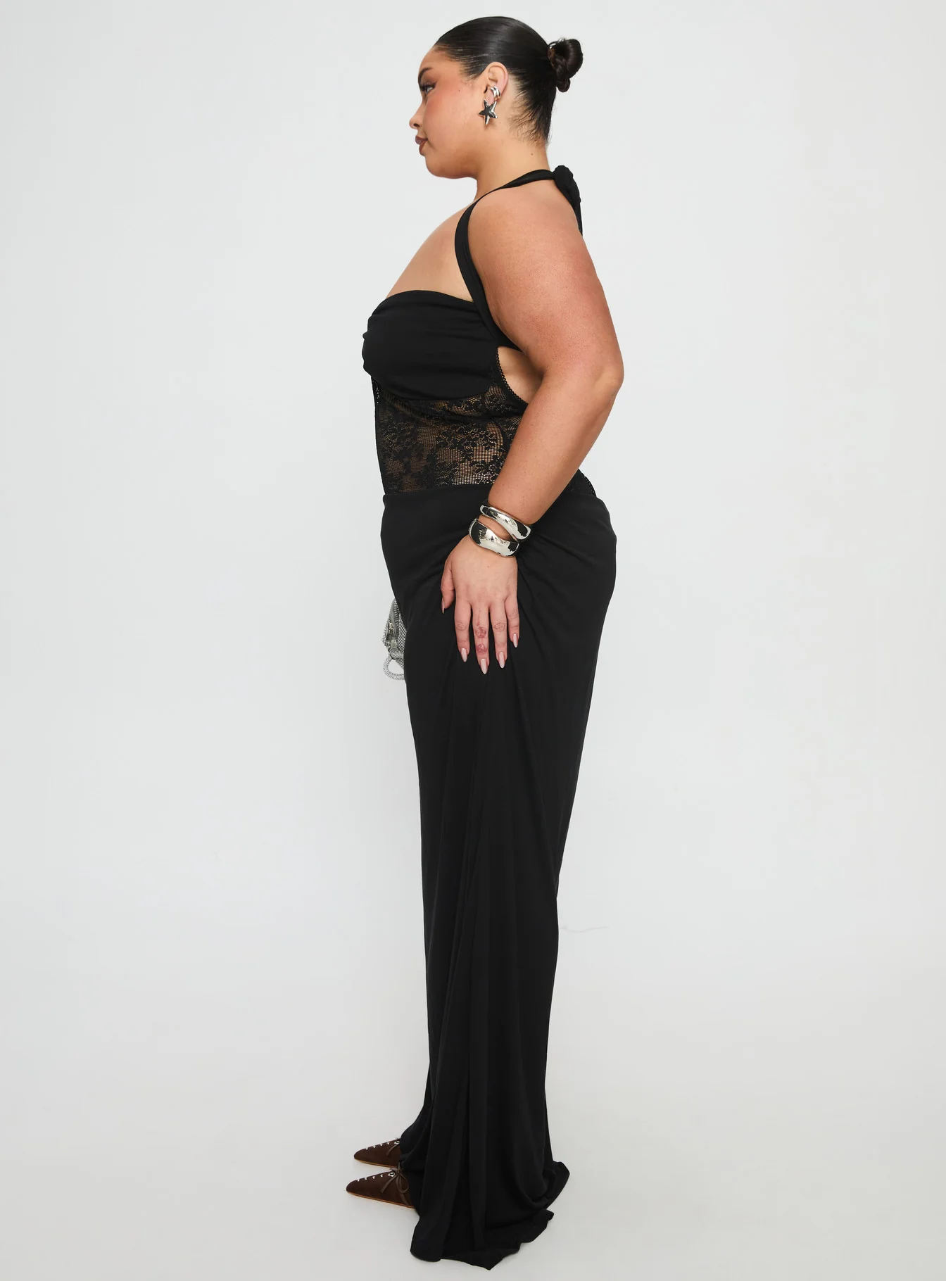 Adalyne Lace Halter Maxi Dress Black Curve