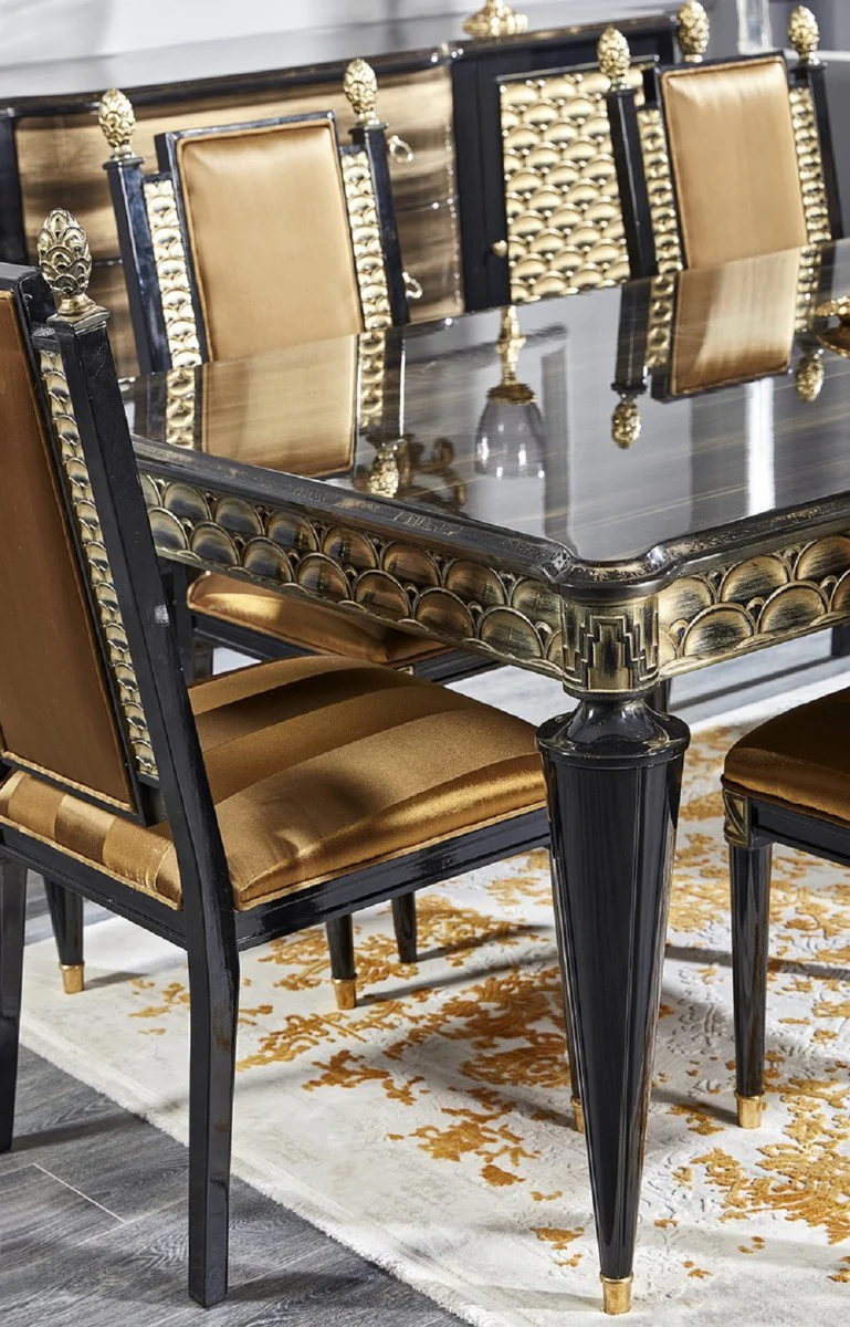 Luxury Baroque Dining Room Chair Set Gold / Black - Handmade Kitchen Chairs Set of 6 - Baroque Dining Room Furniture - Noble & Magnificent