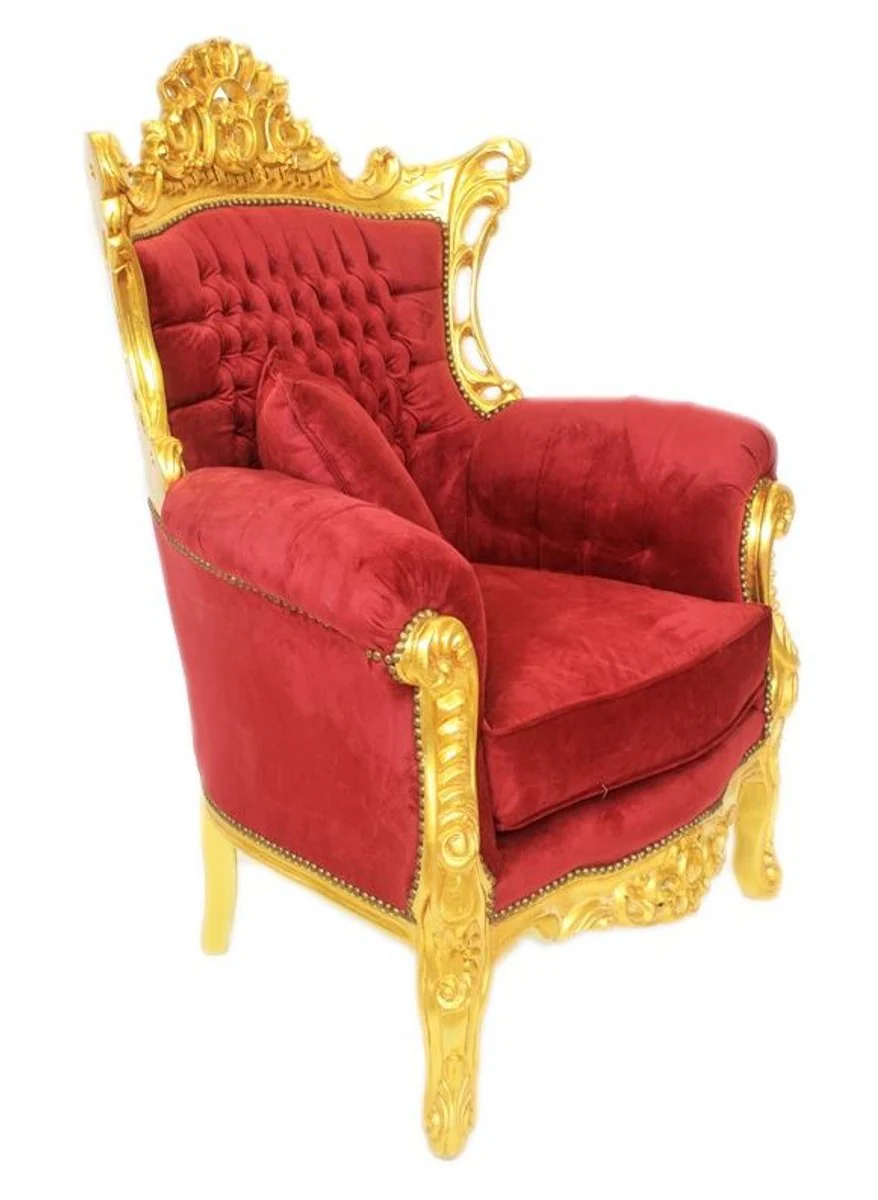 Baroque living room set Bordeaux velvet fabric / gold - 2 sofa + 2 armchairs