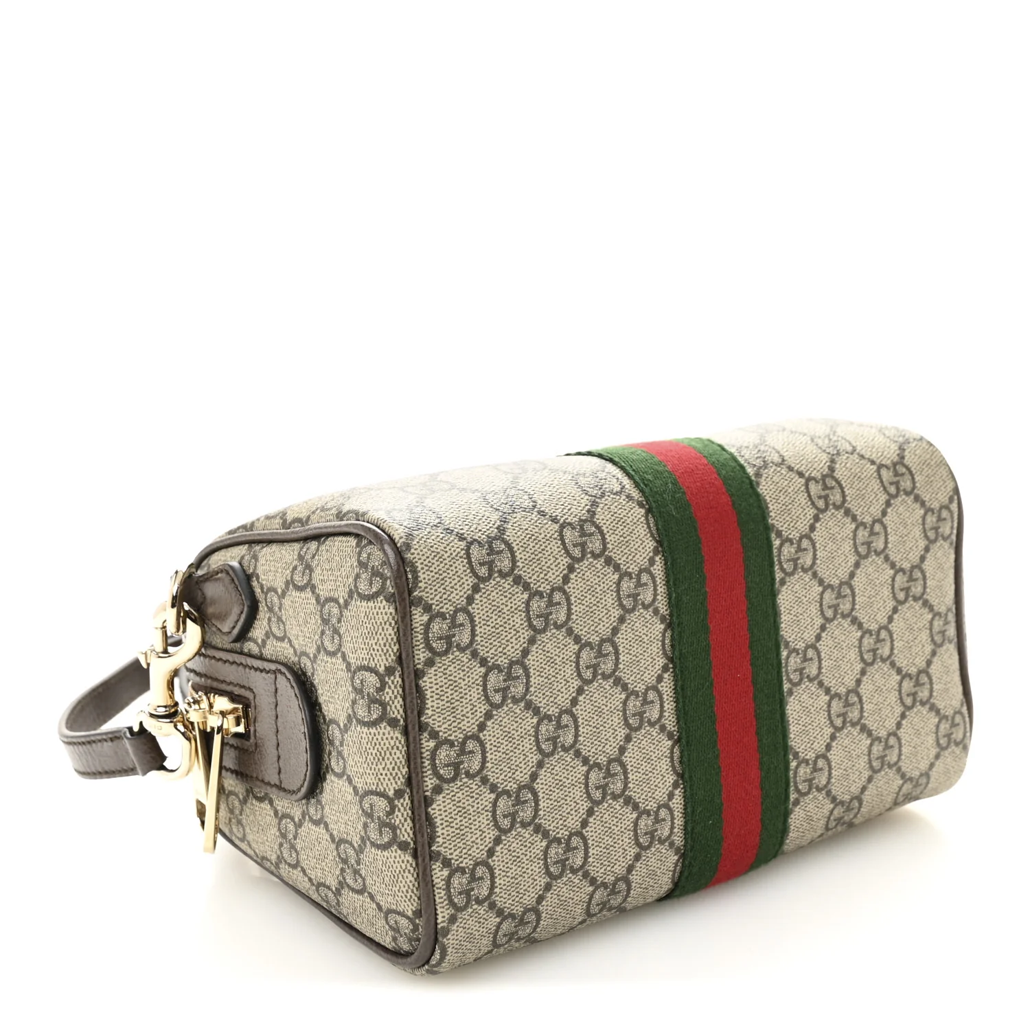 GG Supreme Monogram Textured Dollar Calfskin Web Mini Ophidia Top Handle Bag Beige Ebony New Acero - Top Club
