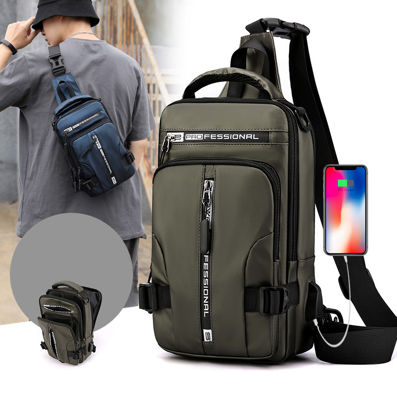 New men's multifunctional chest bag for cross-border sales, stylish casual shoulder crossbody bag, waterproof space fabric small backpack