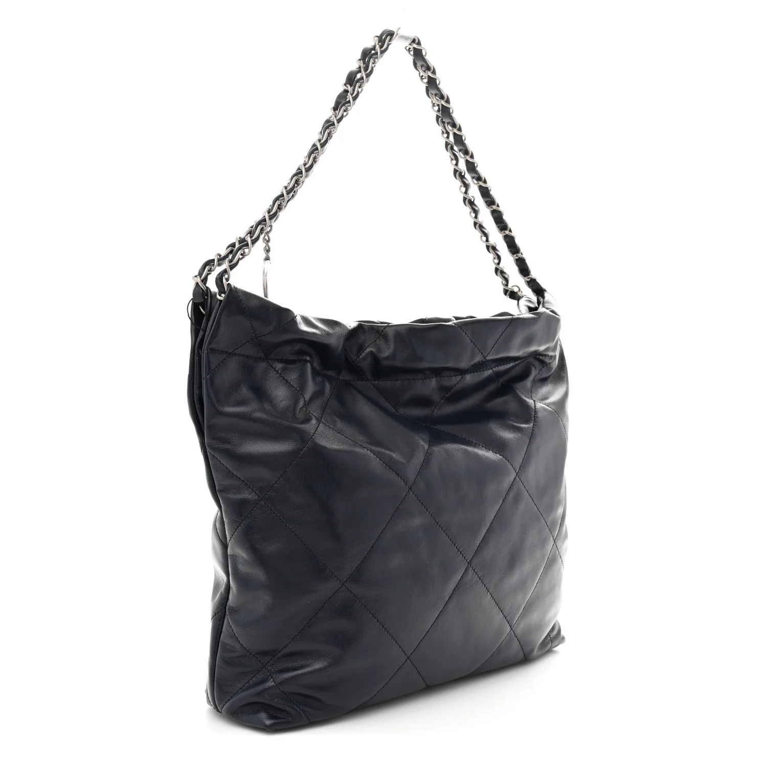 Shiny Calfskin Quilted Small Chanel 22 Navy - Top Club