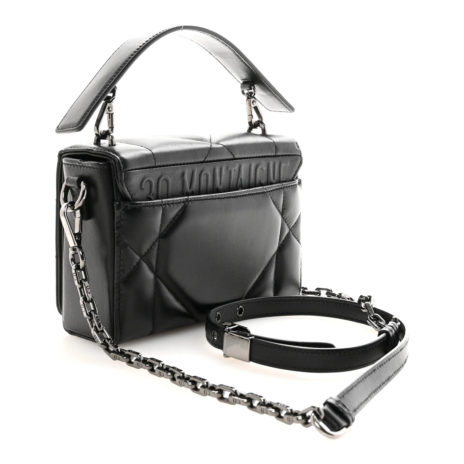 Lambskin Maxi Cannage Small 30 Montaigne Chain Top Handle Bag Black - Top Club
