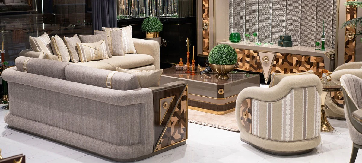 Luxury coffee table set of 2 brown / gray / gold - luxury solid wood living room tables - living room furniture - luxury furniture