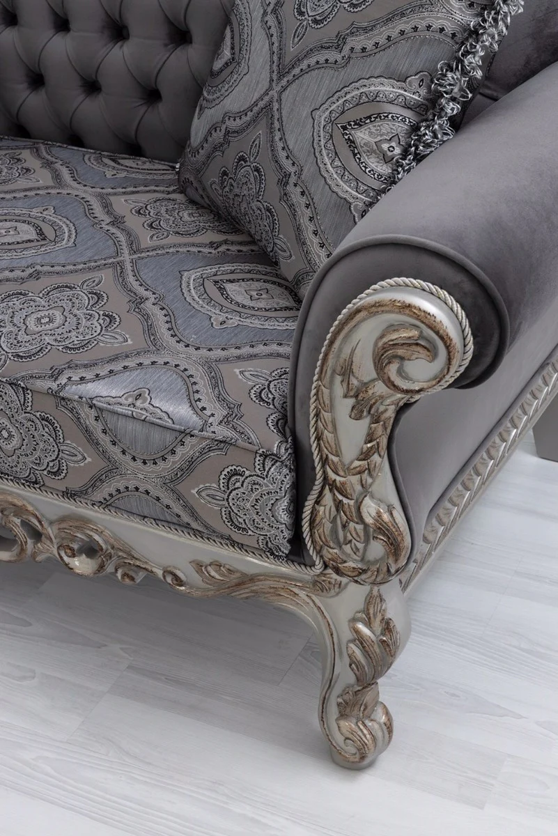 Luxury baroque living room set gray / blue / silver / bronze - 2 sofas & 2 armchairs & 1 coffee table - magnificent living room furniture in baroque style
