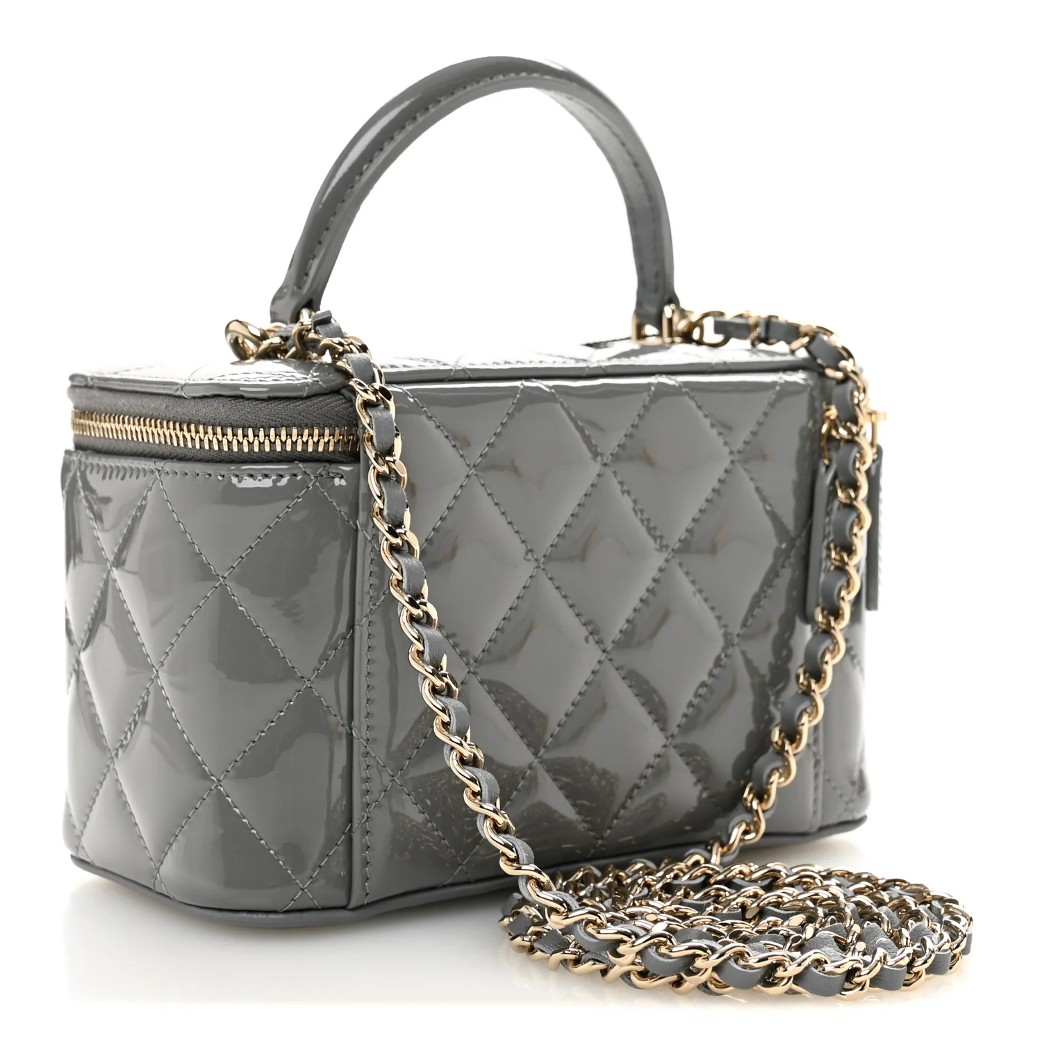 Patent Quilted Quilted Small Top Handle Vanity Case With Chain Grey - Top Club