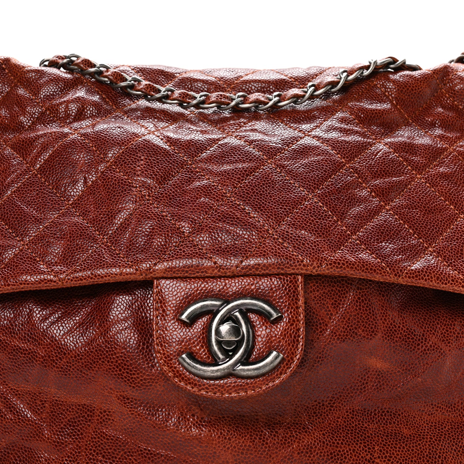 Crumpled Caviar Quilted Maxi Elastic Flap Light Brown - Top Club