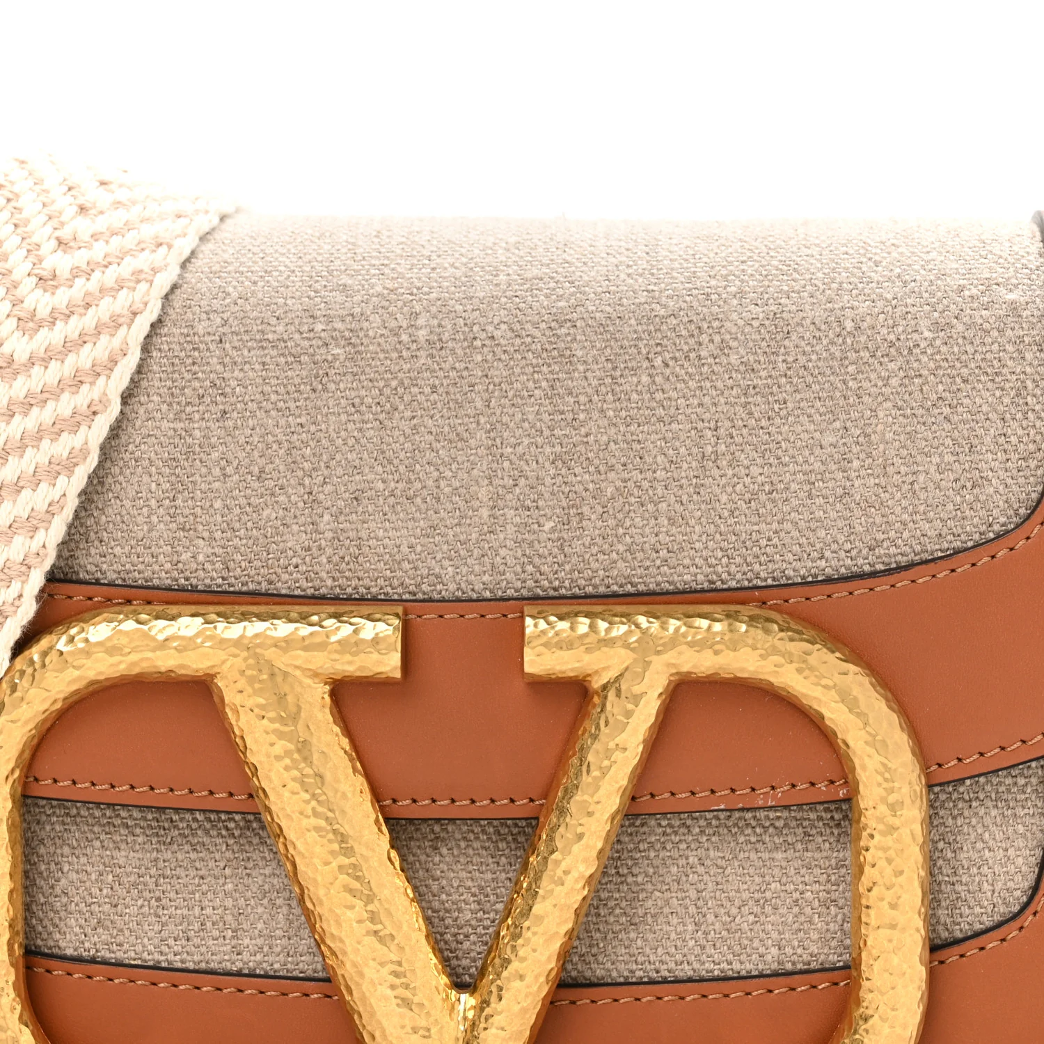 Calfskin Linen Supervee Crossbody Bag Saddle Brown Natural - Top Club