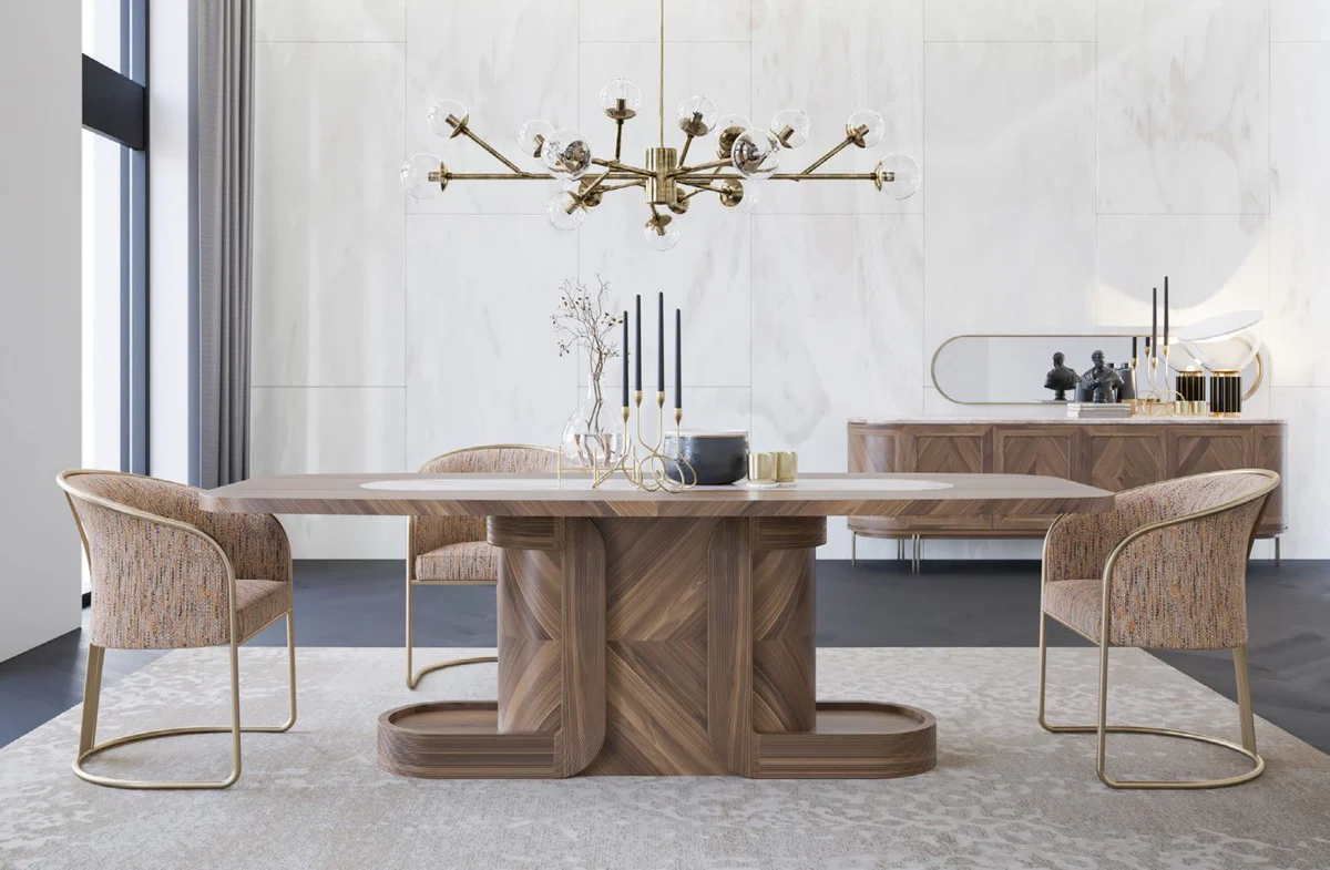 Luxury Dining Room Furniture Set Brown / Beige / Gray / Orange / Brass - 1 Luxury Dining Table & 8 Luxury Dining Chairs - Dining Room Furniture - Restaurant Furniture - Luxury Furniture