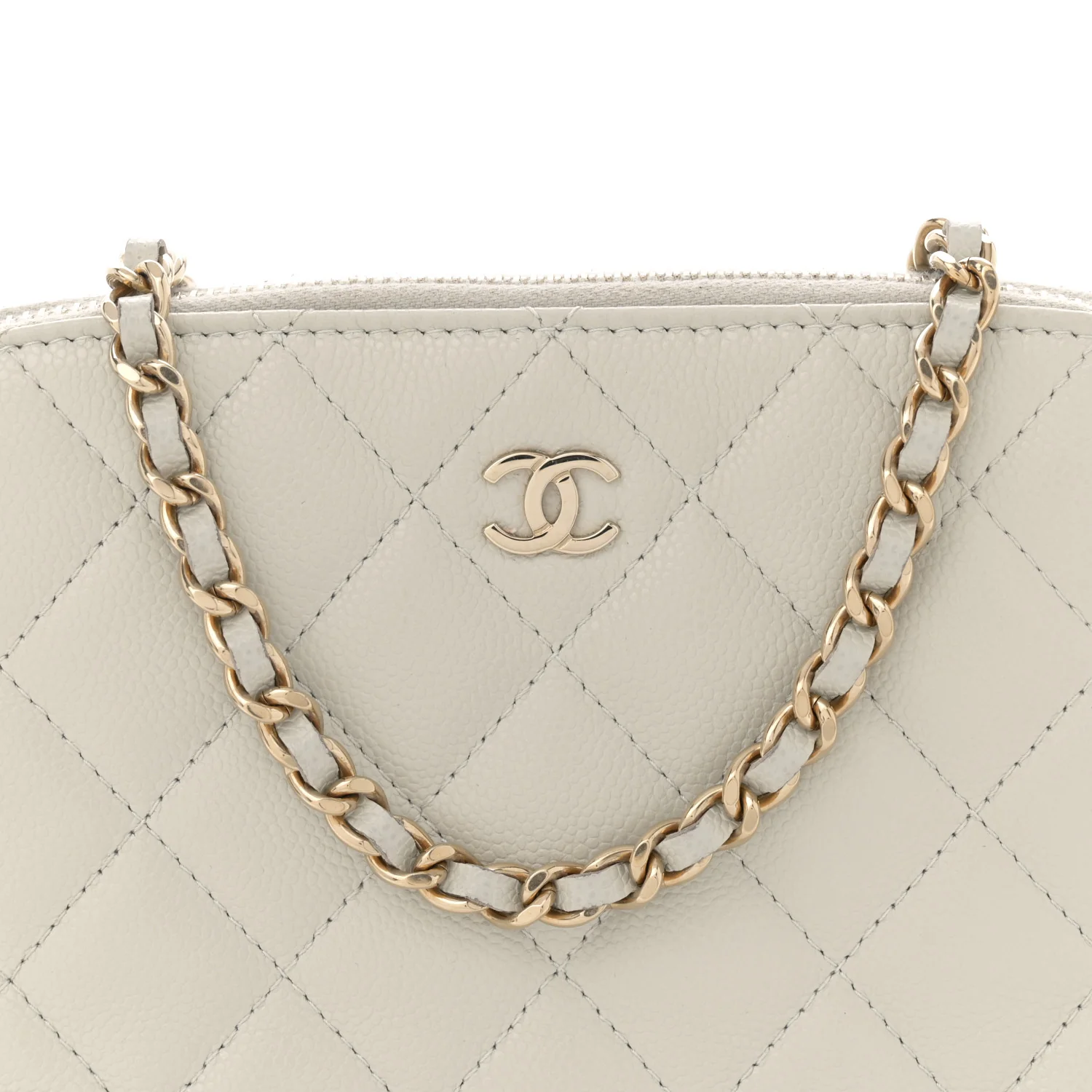 Caviar Quilted Classic Clutch With Chain Light Grey - Top Club