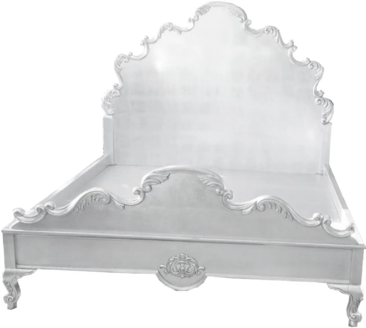 Luxury baroque double bed white - magnificent solid wood bed with headboard - bedroom furniture in baroque style - noble and magnificent