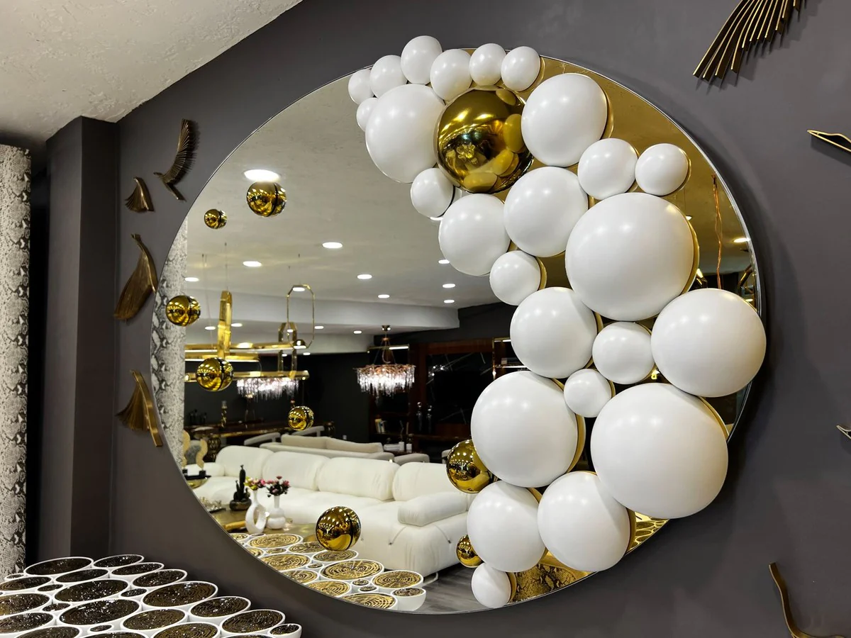 Luxury designer mirror white / gold 190 x H. 120 cm - Oval wall mirror - Cloakroom mirror - Luxury furniture - Hotel furniture - Designer furniture