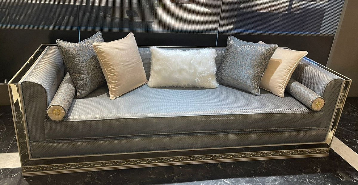 Luxury Art Deco Sofa Light Blue / Silver / Cream - Mirrored Living Room Sofa - Living Room Furniture - Art Deco Furniture - Luxury Furniture - Art Deco Furnishings - Luxury Furnishings