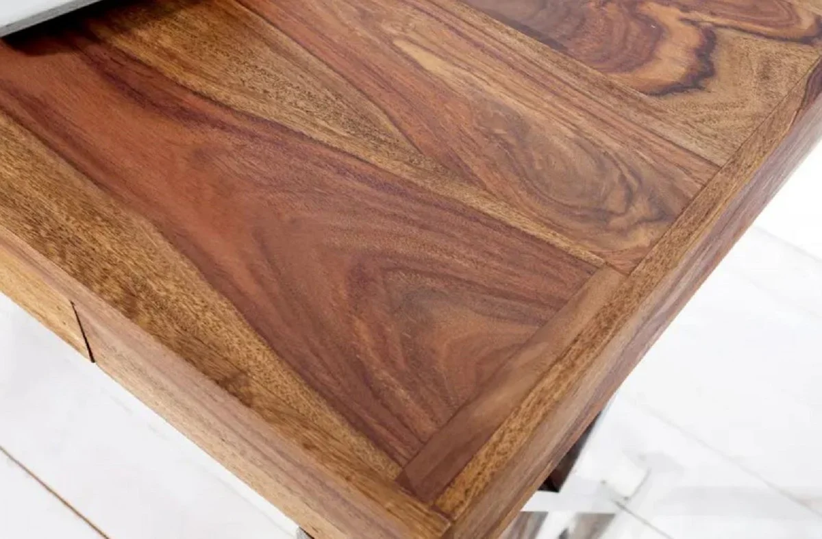 Desk with drawer brown / silver 120 cm - office furniture